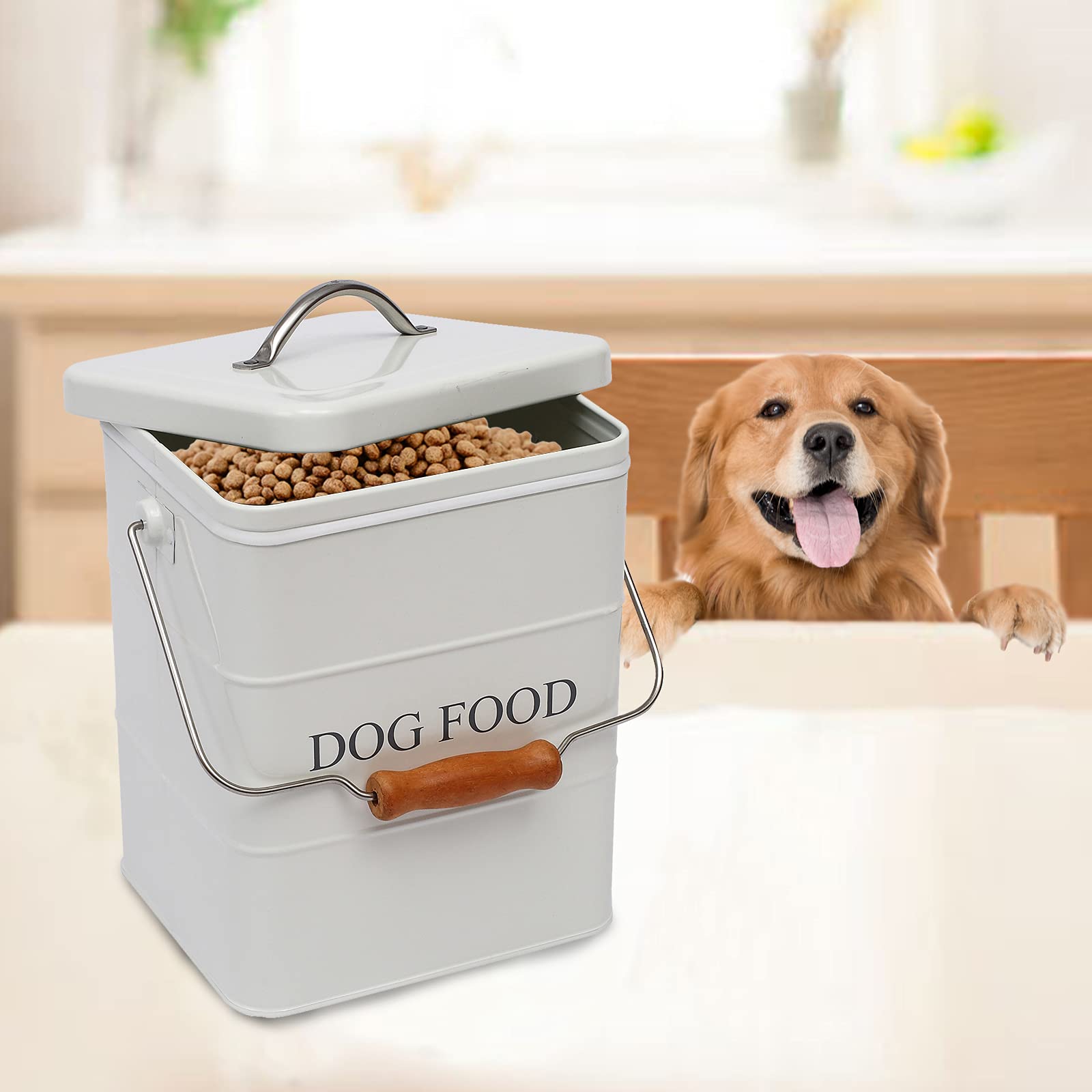 Premium Airtight Dog Food Storage Container with Lid & Scoop - Farmhouse Style Pet Food Bin for Kitchen Countertop, Pantry or Shelf - White - Perfect for Dry Kibble, Treats & Bulk Food Storage