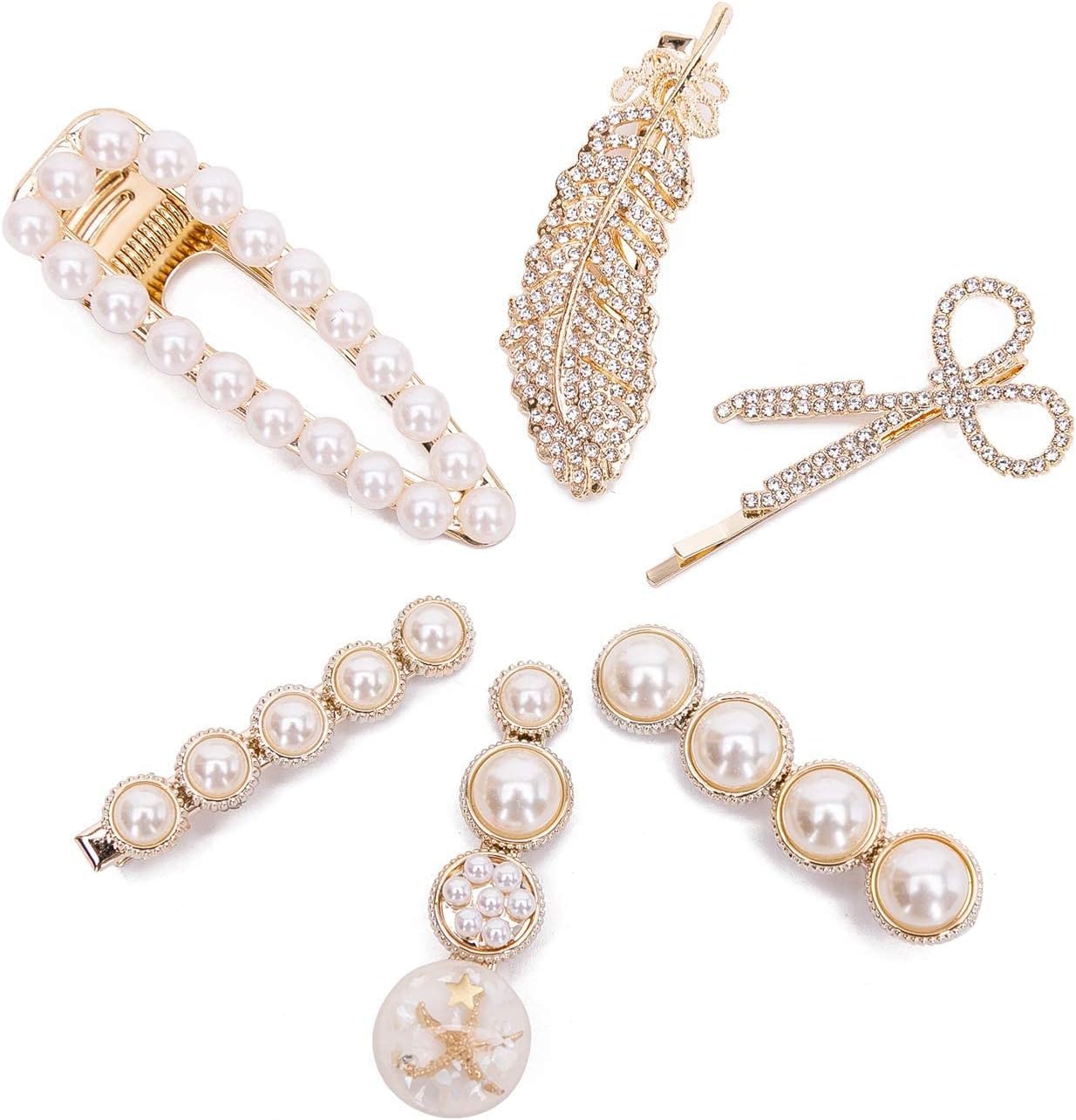 Pearl Hair Clips for Women - 6 Pack Elegant Hair Barrettes & Hairpins for Long & Short Hair - Perfect Birthday, Business Gift for Girlfriend & Ladies - Great for Weddings, Parties & Daily Styling