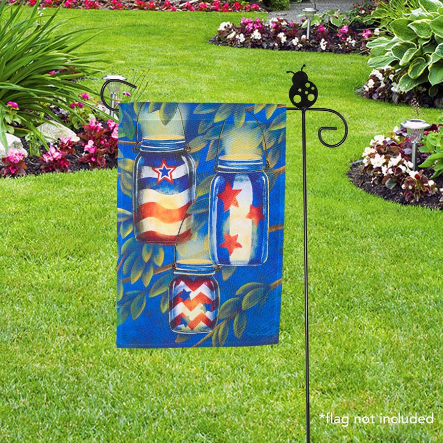 Briarwood Lane Wrought Iron Ladybug Garden Flag Stand - Decorative Outdoor Yard Stake for Spring & Summer Home Decor