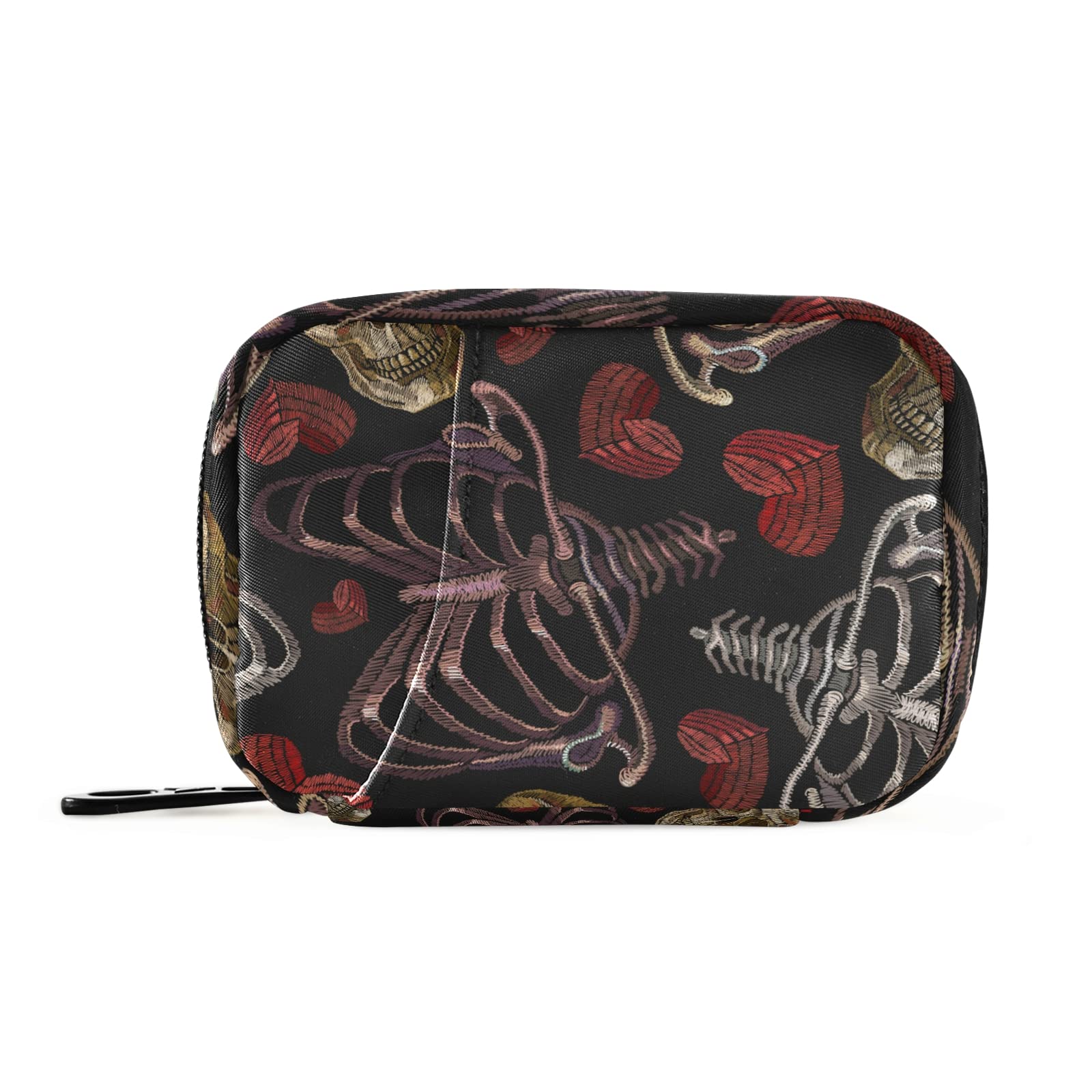 Red Heart Skull Gothic Love 7-Day Pill Organizer - Weekly Travel Pill Case with Zipper, Compact Vitamin Supplement Holder for Women & Men - Perfect for Daily Medication, Travel Essentials & Purse Organization