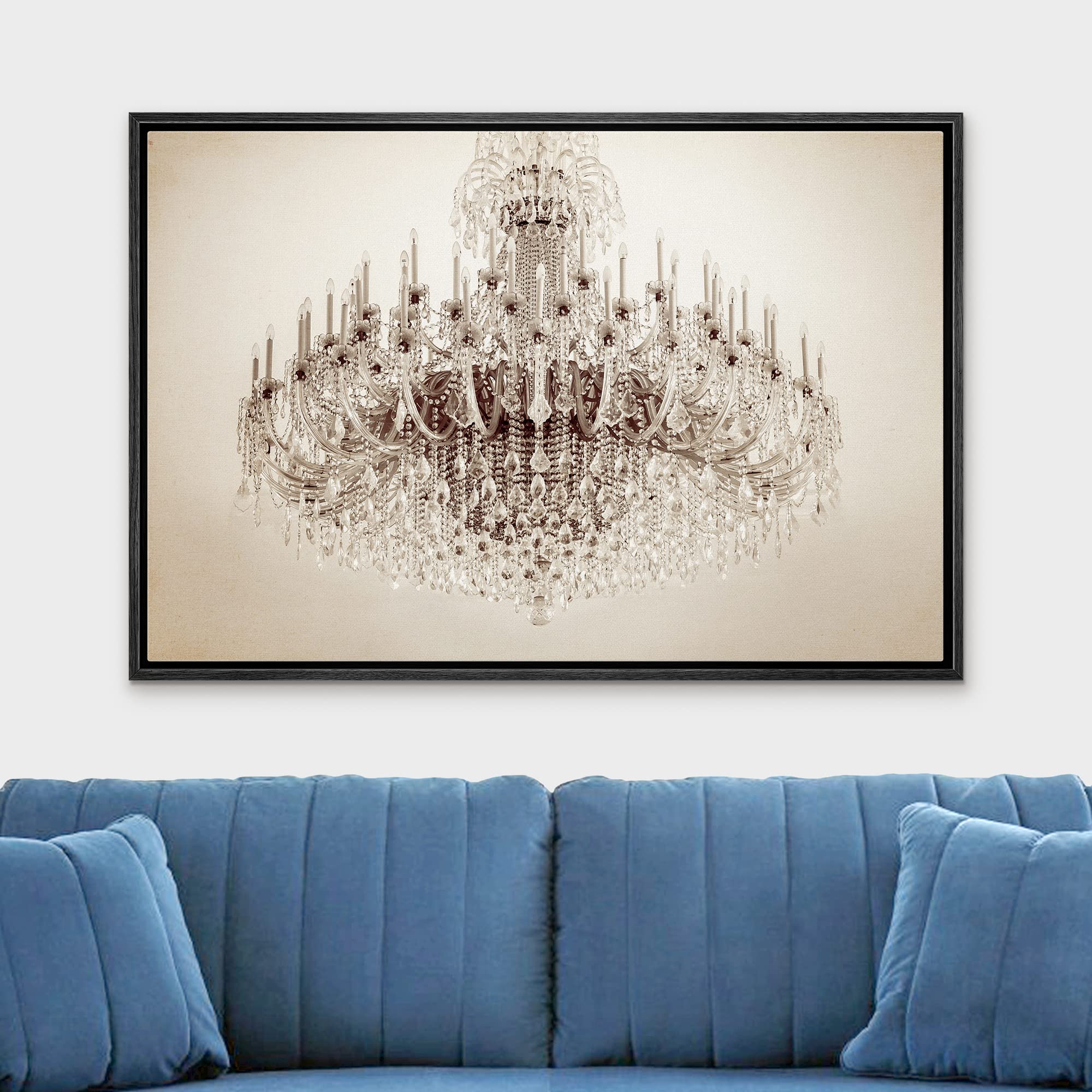 Wall26 Framed Canvas Print - Victorian White Crystal Chandelier Wall Art, Digital Realism Decor for Living Room, Bedroom, Office - 24x36 Inch Black Frame | Elegant Home Decor & Relaxing Atmosphere