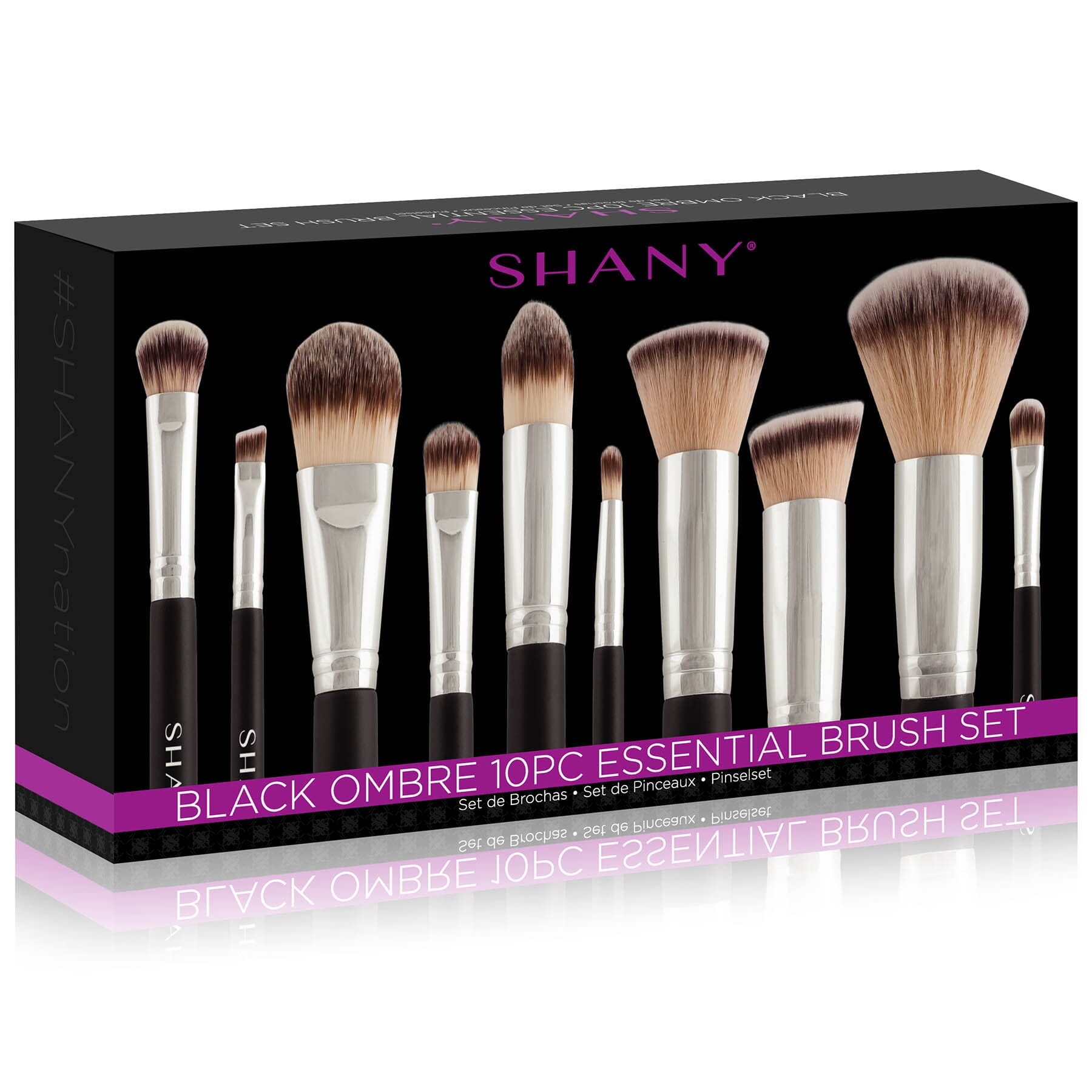Black Ombre Pro 10-Piece Essential Makeup Brush Set with Travel Pouch - Perfect for Professional Makeup Artists & Travel Beauty Kits