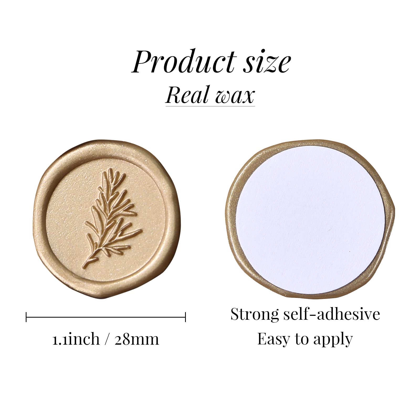 UNIQOOO Wax Seal Stickers - 100 Pcs Self-Adhesive Metallic Light Gold Wedding Invitation Seals, Elegant Rosemary Design for Envelopes, Gifts, Christmas Wrapping & DIY Crafts | Perfect for Weddings, Parties, Stationery & Scrapbooking Projects