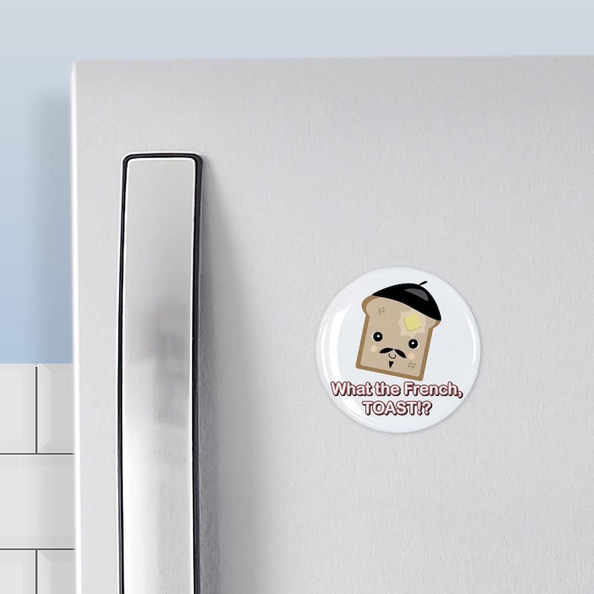 What The French Toast Kawaii Style Refrigerator Magnet - 2.25 Inch Round Cute Funny Kitchen Decor for Fridge, Office & Dorm Room - Perfect for Adding Personality to Appliances and Metal Surfaces