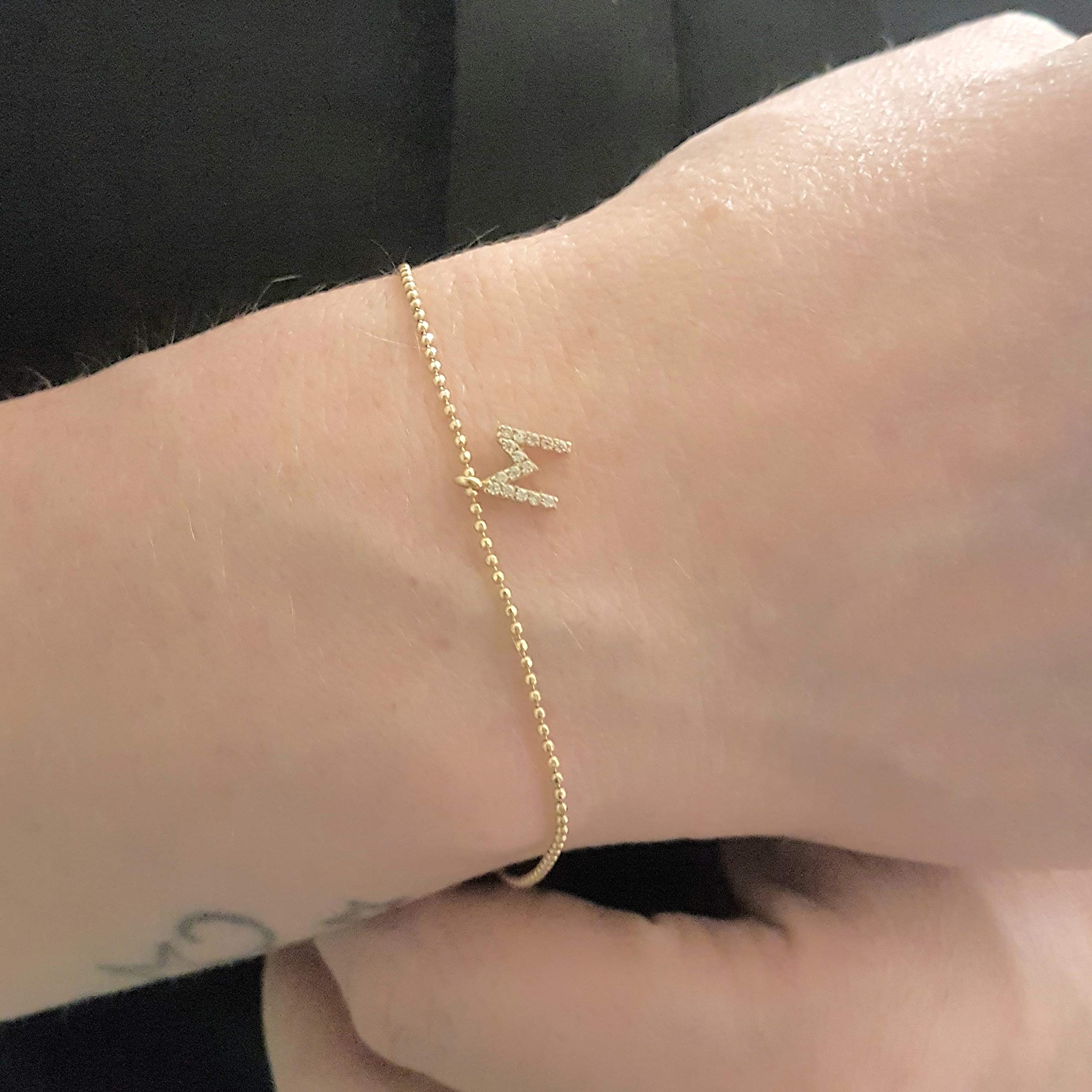 14K Real Solid Gold Initial Bracelet for Women | Custom Letter A-Z Monogram Bracelet | Cubic Zirconia Adjustable Personalized Jewelry Gift for Birthday, Anniversary, Valentine's Day