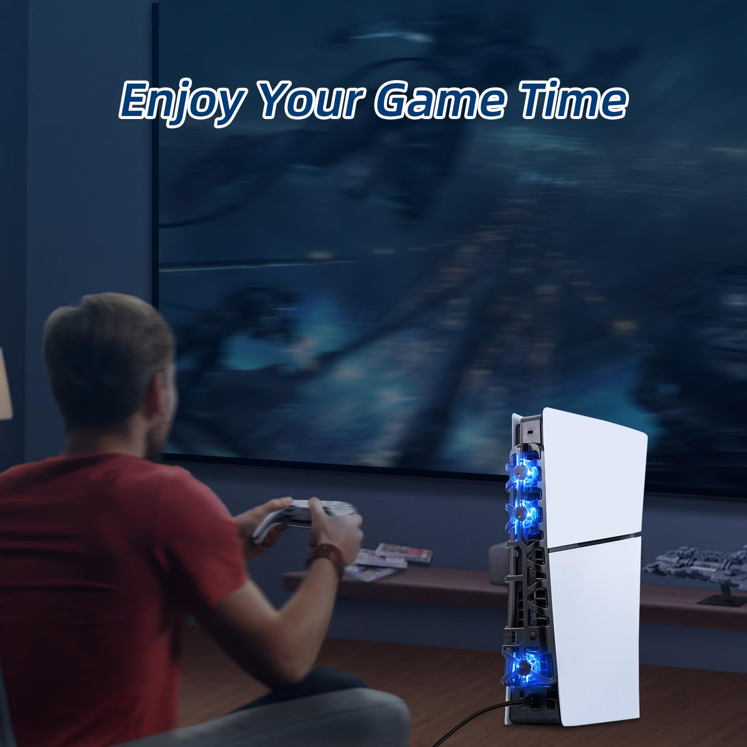 RGB Cooling Fan for PS5 Slim - 3 Fast Cooling Fans with Intelligent Temperature Control, Compatible with PS5 Slim DE/UHD (Not for PS5/PS5 Pro) - Perfect for Gaming Sessions and Overheating Prevention