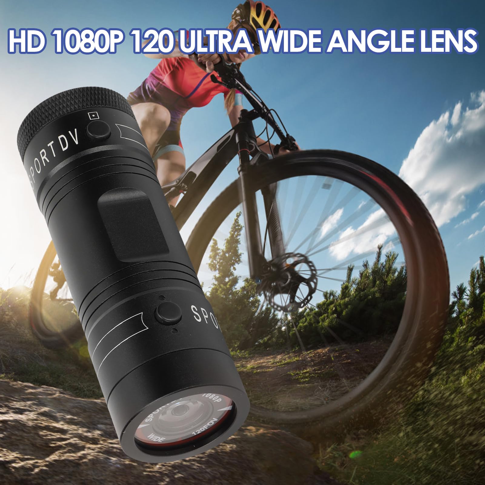 1080P 120° Wide Angle Motorcycle Helmet Camera - Waterproof Mini Sports Action Cam with Mic & 750mAh Battery for Bike, Motorcycle, Car Handlebar - Perfect for Mountain Biking, Wilderness Adventures & Outdoor Sports