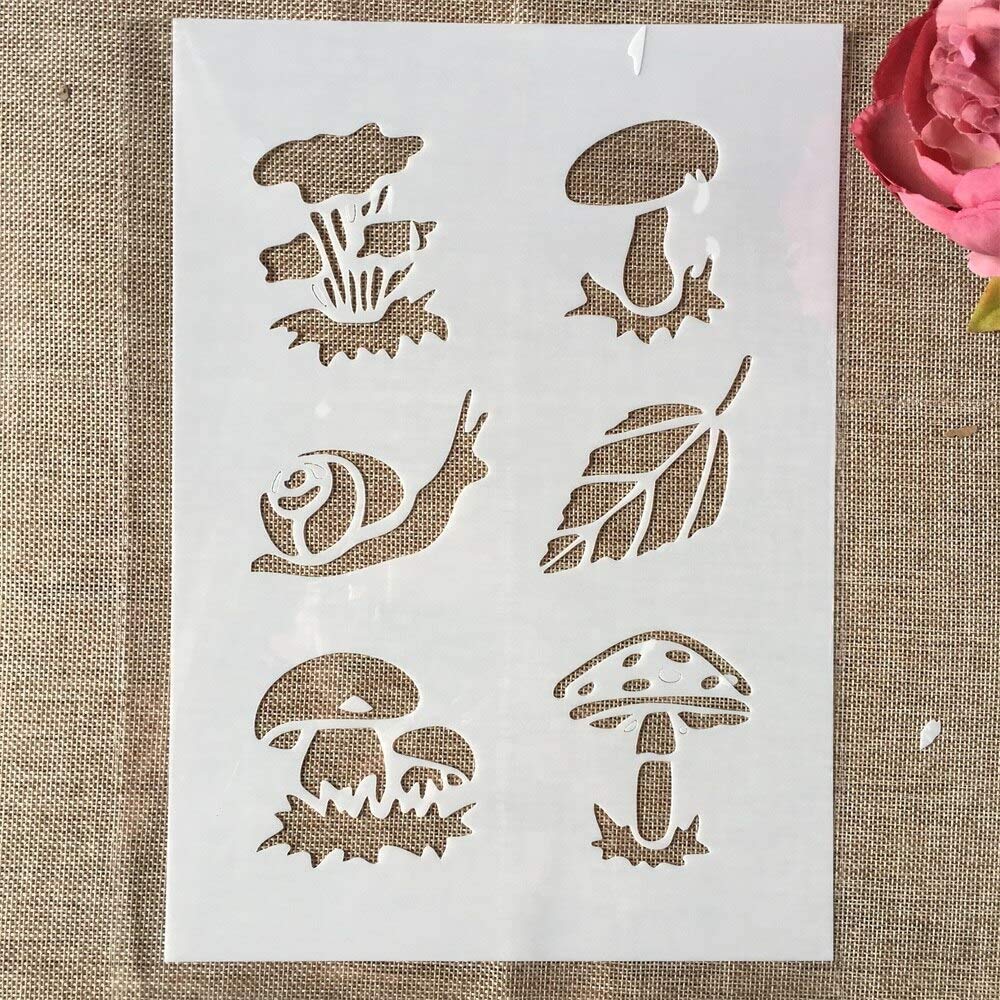 Mushroom & Snail Leaf Stencils for Wall Painting, DIY Scrapbooking, Card Making, and Home Decor - A4 Size 29cm Templates for Arts & Crafts Projects