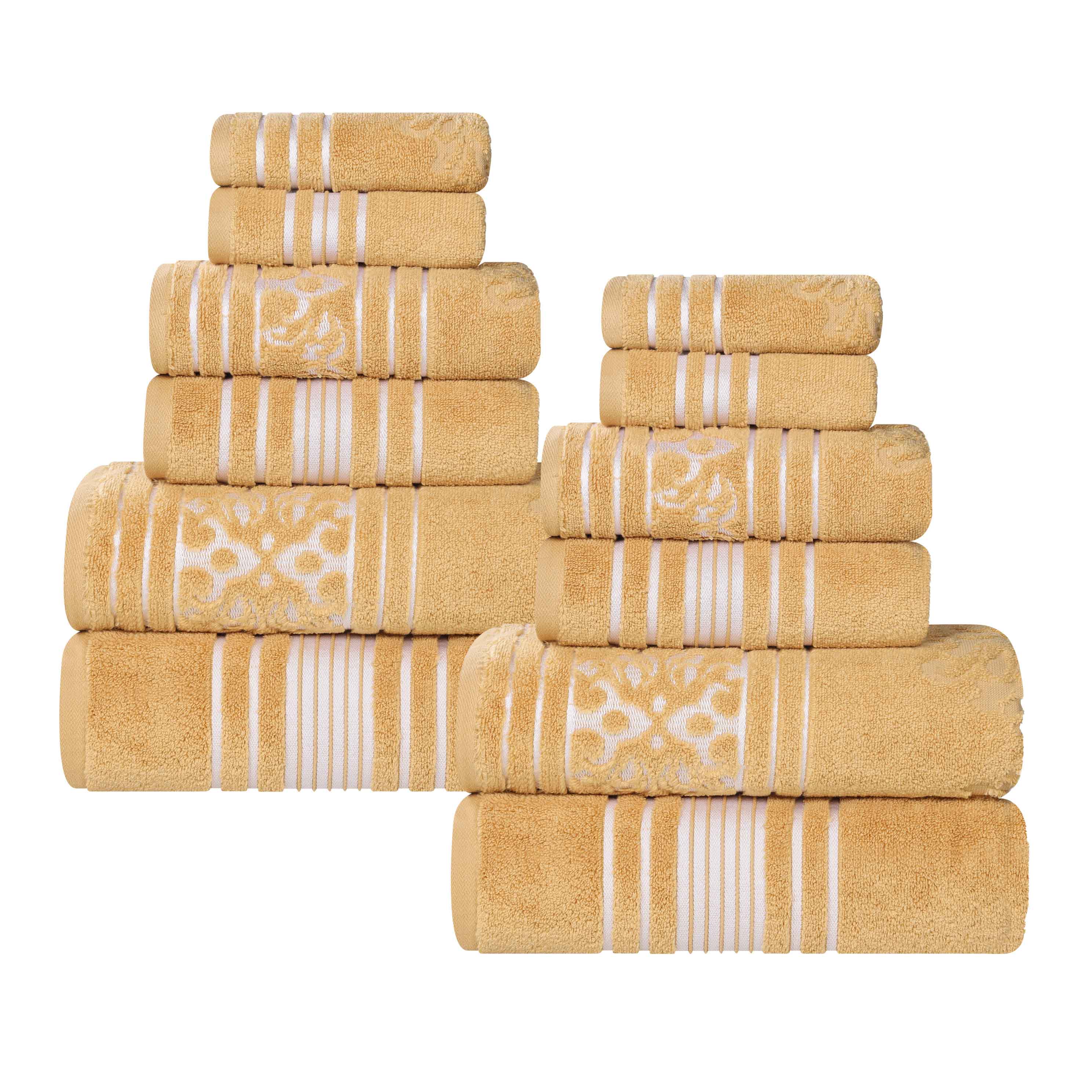 Premium 12-Piece Sadie Zero Twist Cotton Towel Set - Solid & Jacquard Floral Designs | Ultra Soft, Absorbent Bath & Beach Towels for Spa, Pool, Gym & Home Use