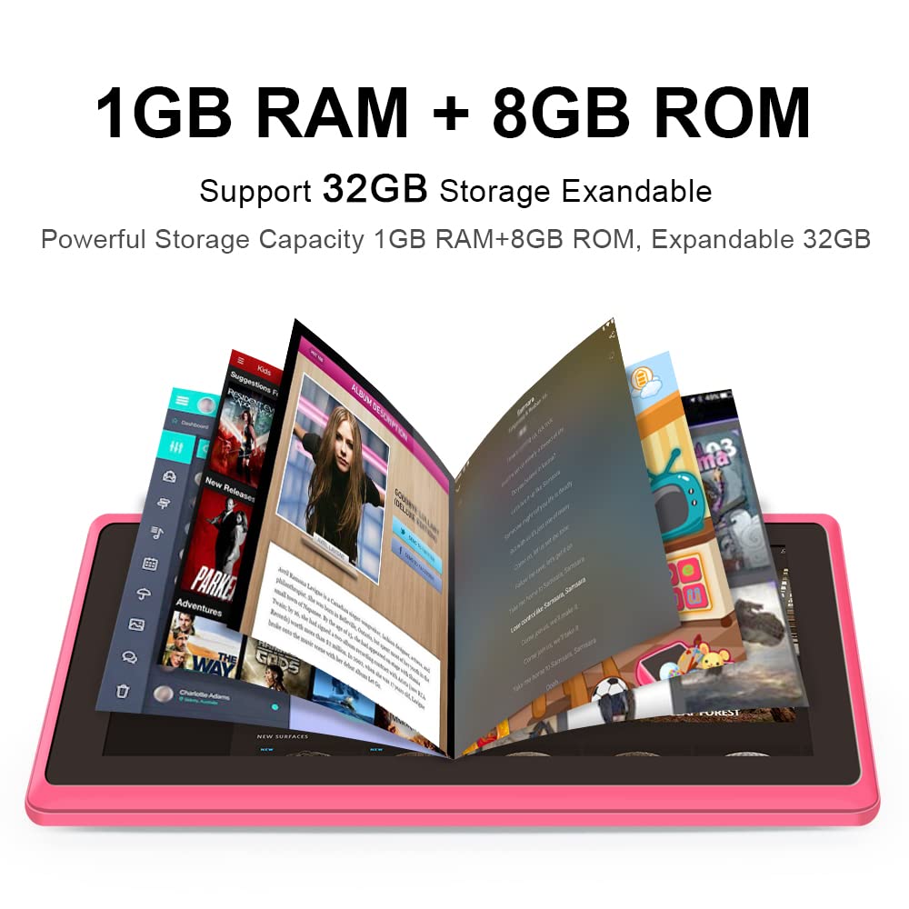 Haehne 7 Inch Android Tablet - Quad Core A33 Processor, 1GB RAM 8GB Storage, Dual Camera, HD Touch Screen, Bluetooth & WiFi - Perfect for Kids Learning, Travel Entertainment & Home Use (Blue)