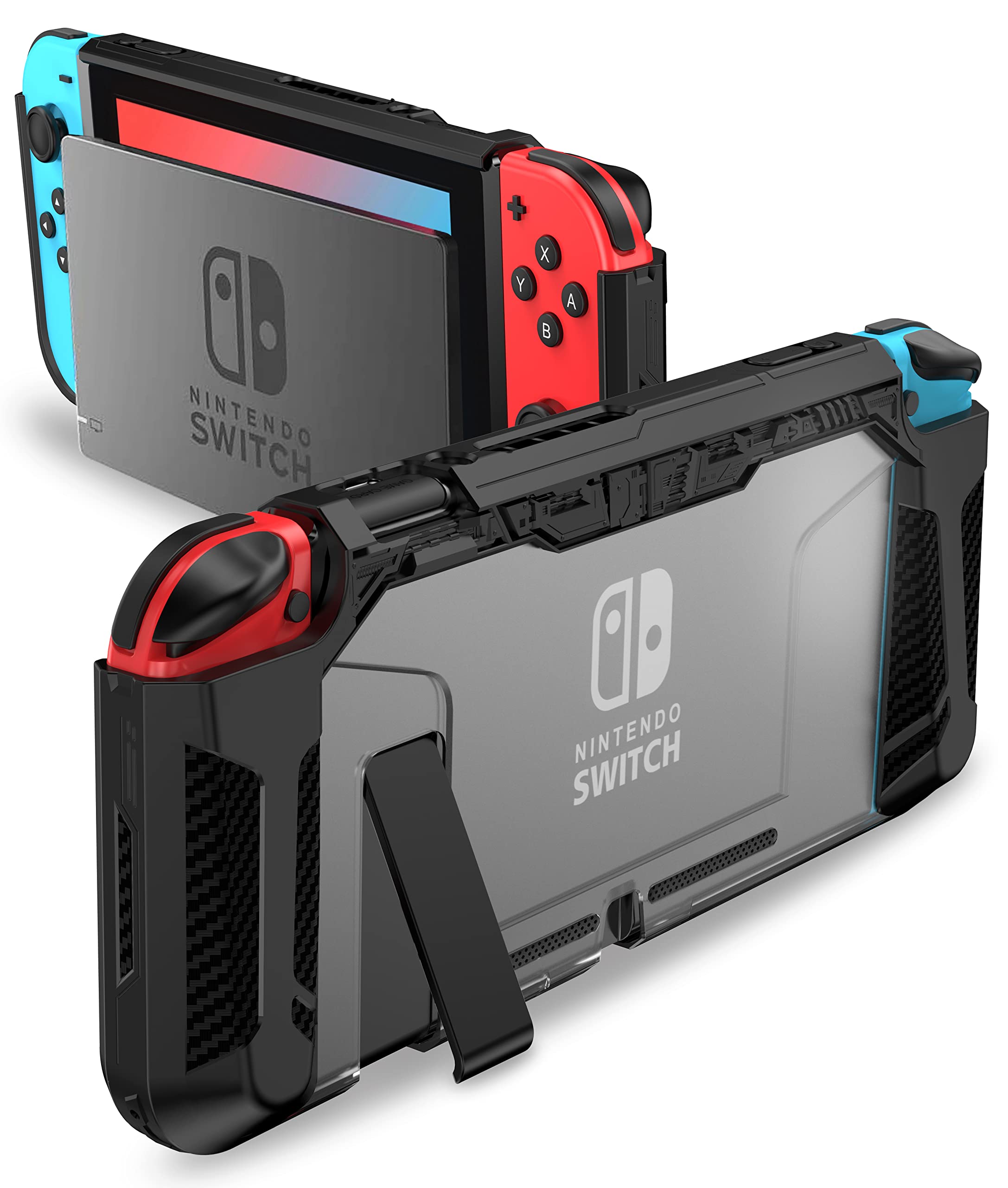 Premium Shock-Absorption Dockable Case for Nintendo Switch 2017 & Joy-Con Controllers - Anti-Scratch TPU Protective Cover with Ergonomic Grip (Black) | Perfect for Gaming On-The-Go, Travel Protection & Home Console Use