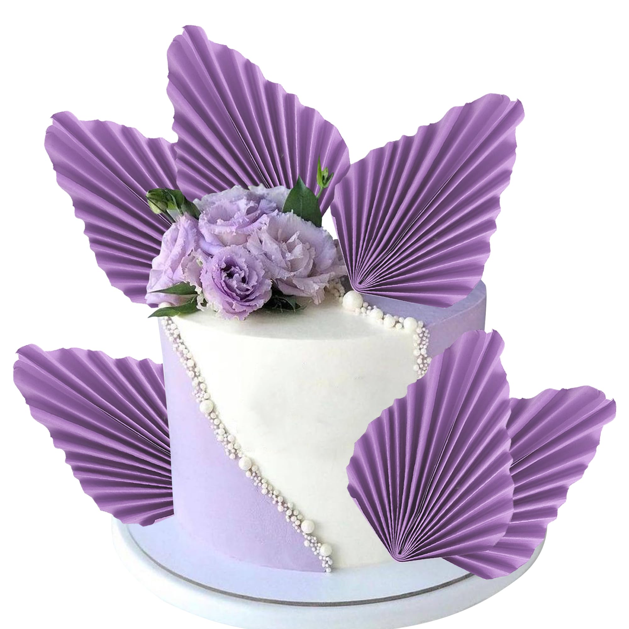 6 PCS Purple Paper Palm Leaves Fan Cake Toppers - DIY Palm Leaf Fan Cake Picks for Baby Shower, Wedding & Birthday Party Decorations - Perfect for Cupcakes, Desserts & Tropical Themed Events