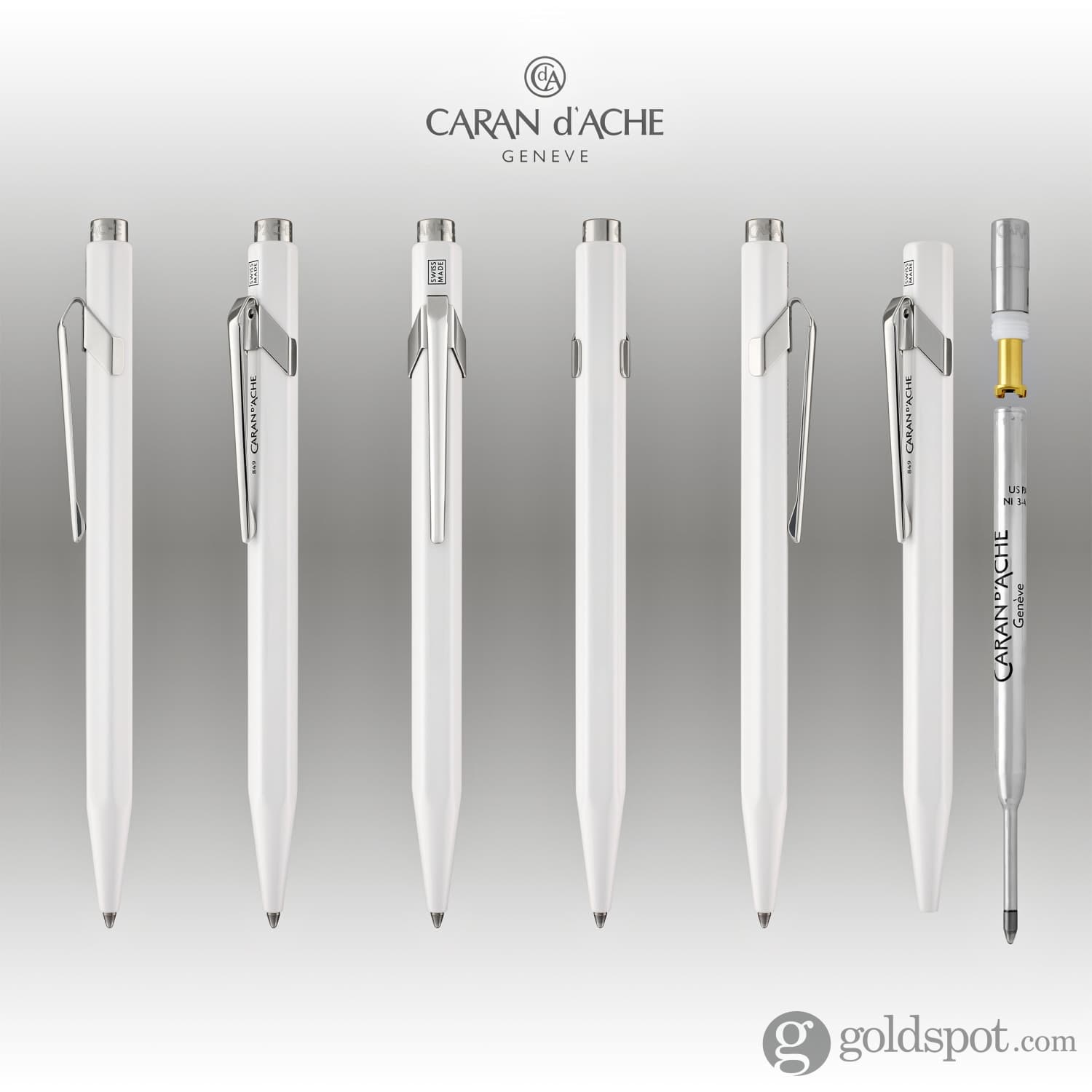 Premium Caran d'Ache 849 Metal Collection White Ballpoint Pen - Elegant Writing Instrument for Office, Business & Gift Giving