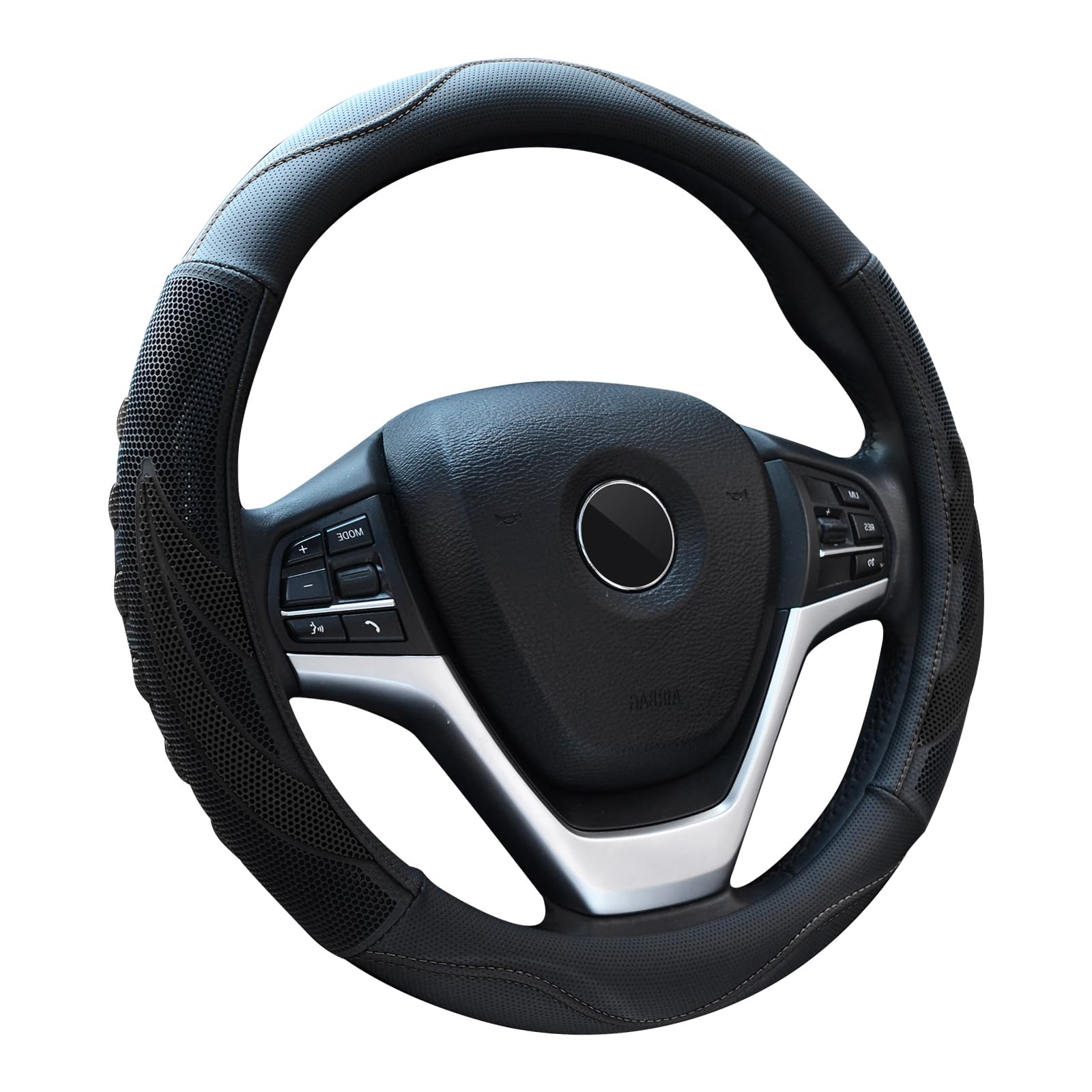 Breathable Auto Car Steering Wheel Cover - Microfiber Leather 15 Inch Black - Universal Fit for Men & Women - Comfortable Grip for Long Drives & Road Trips