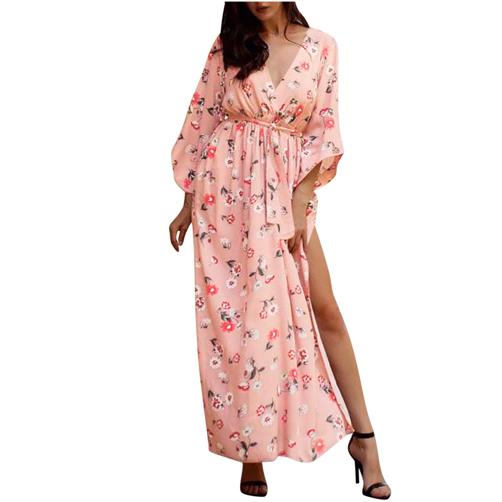 Women's Flowy Long Swim Dress with Slit - Loose Fit Graphic Bathing Suit for Beach, Vacation & Formal Occasions | Perfect for Pool Parties, Resort Wear & Summer Getaways