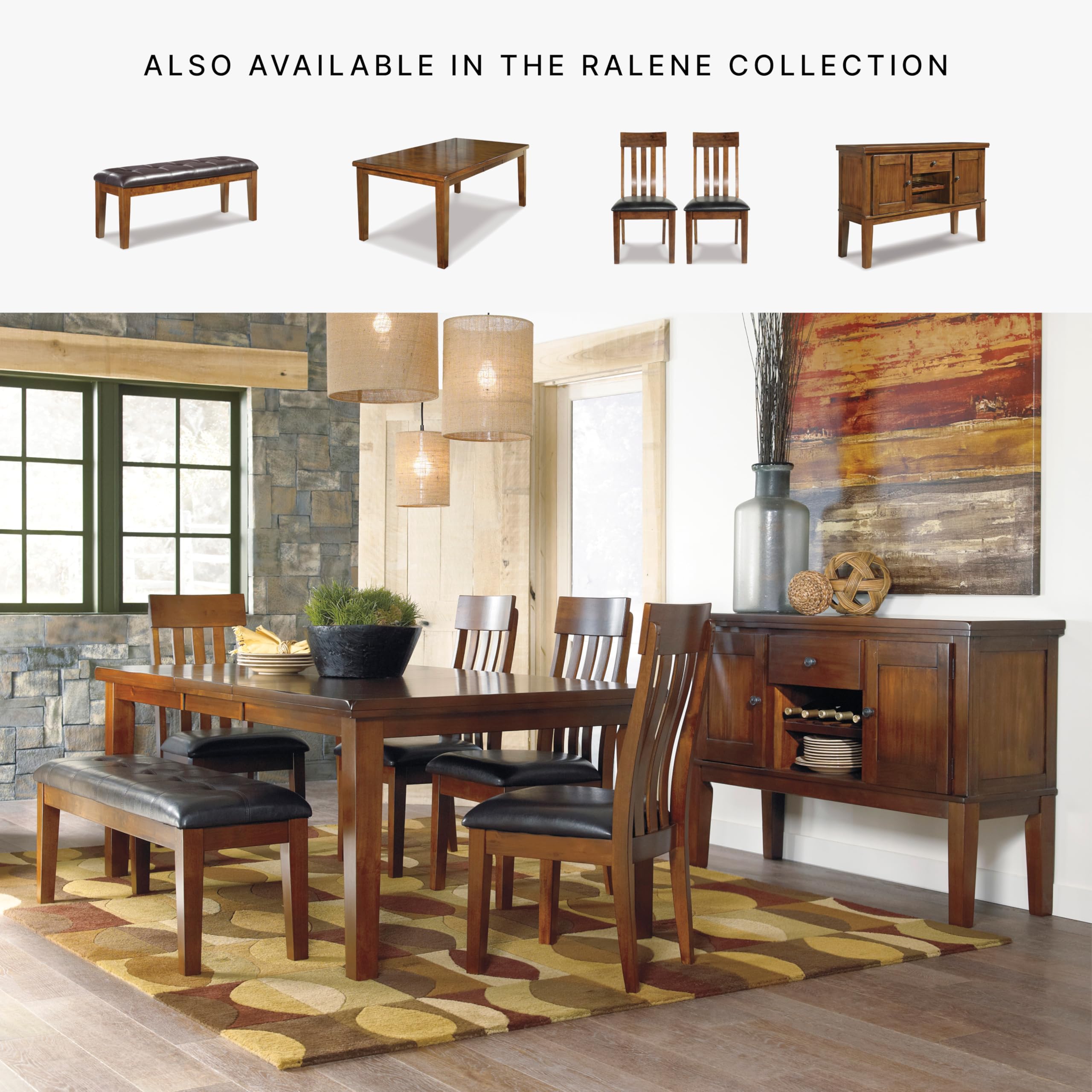 Signature Design by Ashley Ralene Tufted Upholstered Dining Room Bench in Medium Brown - Stylish Seating for Kitchen, Entryway & Bedroom