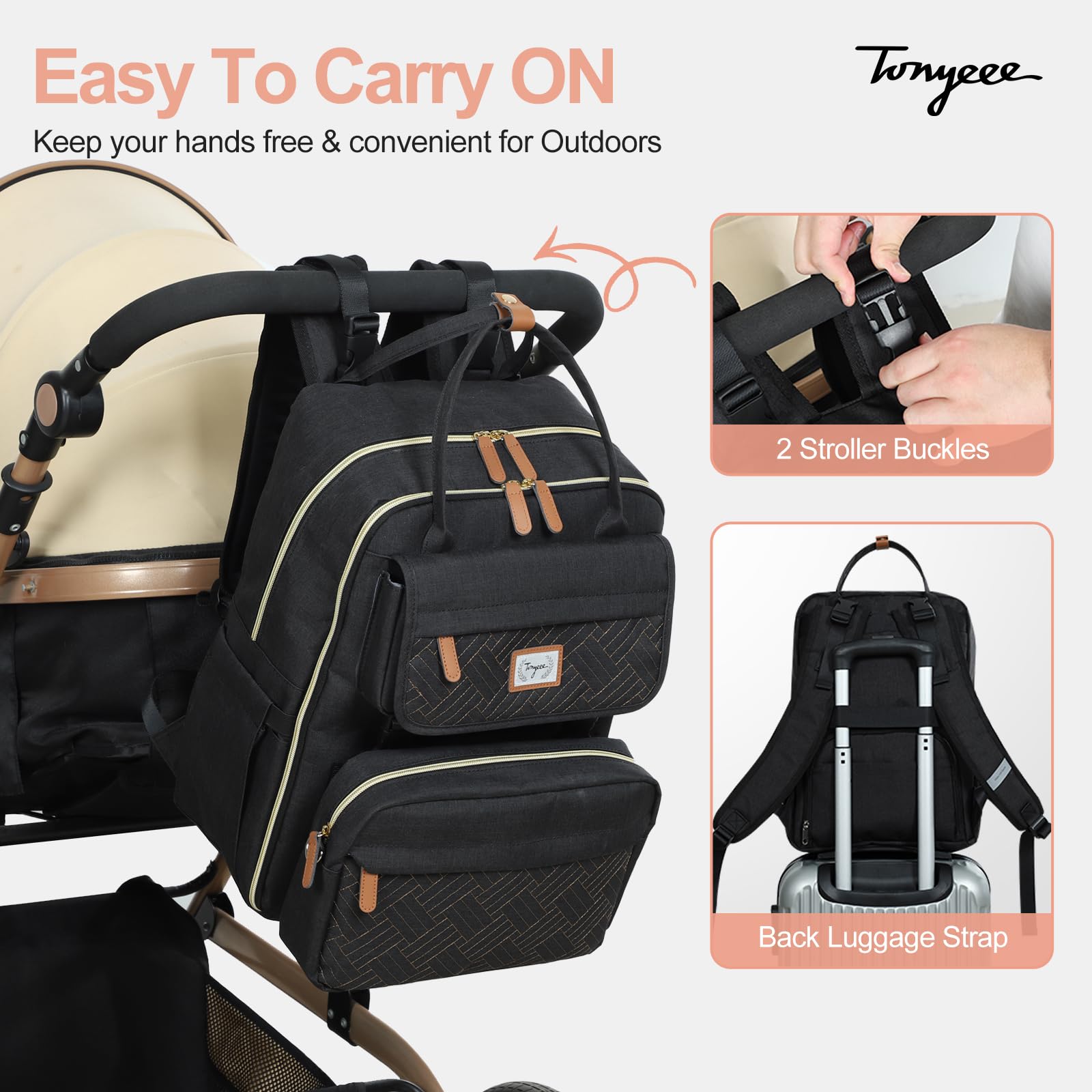 **Premium Diaper Backpack for Travel - Large Waterproof Baby Bag with Removable Crossbody Strap & Changing Pad - Unisex Diaper Backpack for Parents - Perfect for Daycare, Airplane & Family Outings (Black)**