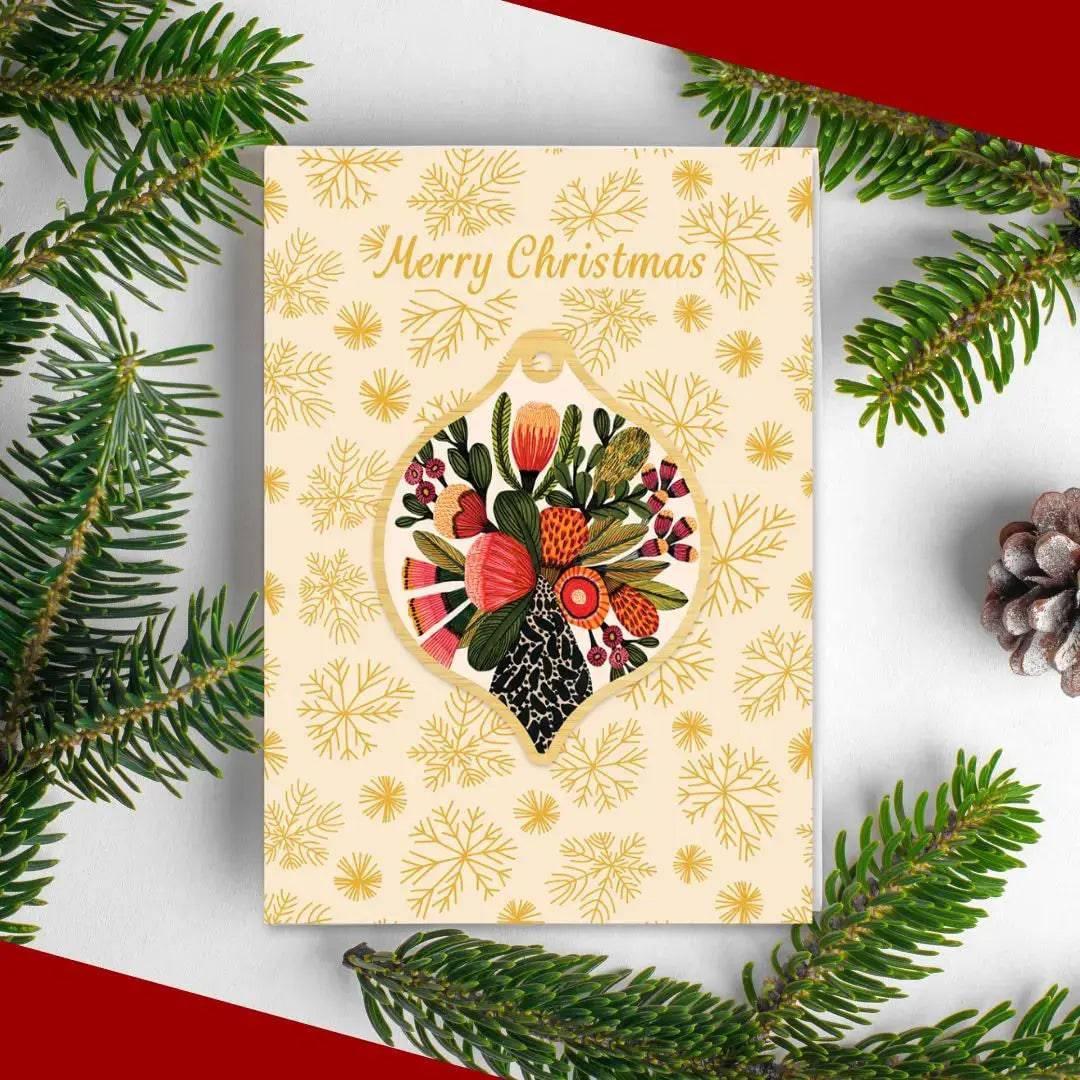 Australian Native Flowers Christmas Card & Bauble - Eco-Friendly Holiday Greeting Card with Floral Ornament for Xmas Tree Decorations | Perfect for Holiday Gifts, Home Decor & Festive Celebrations