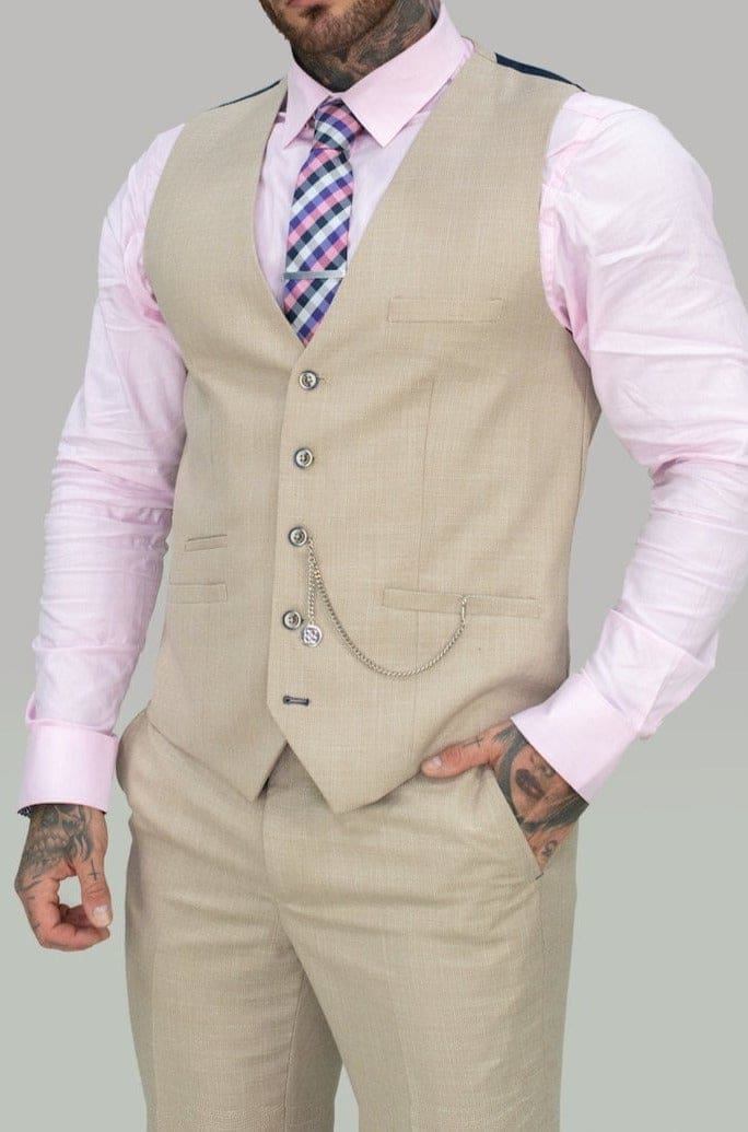 Cavani Miami Men's Beige Waistcoat Vest | Slim Fit Formal Waistcoat for Weddings & Business | Premium Cotton Blend Vest for Groom, Groomsmen & Office Wear