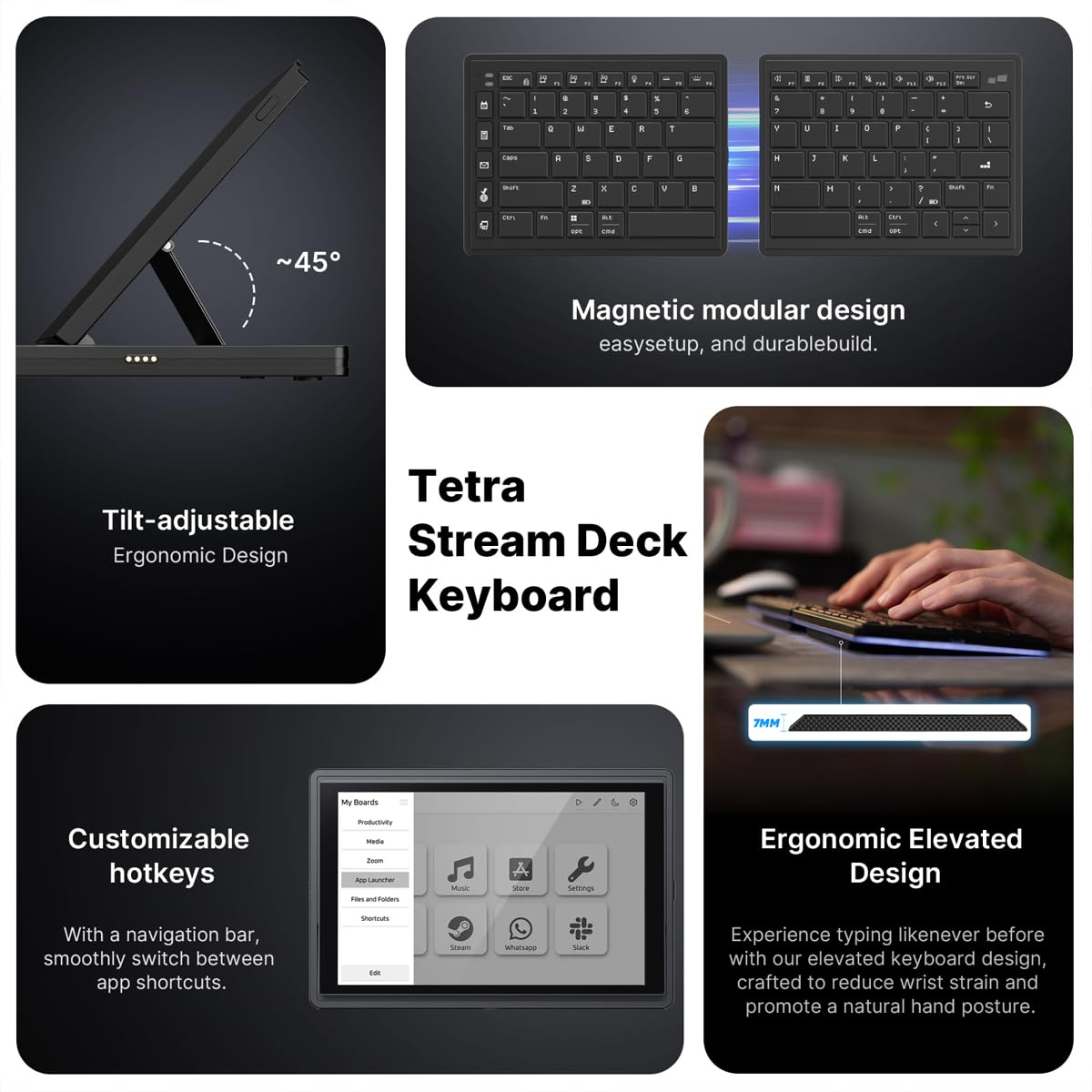 Touchscreen Keyboard with Stream Deck | Split Ergonomic Bluetooth Keyboard with 8