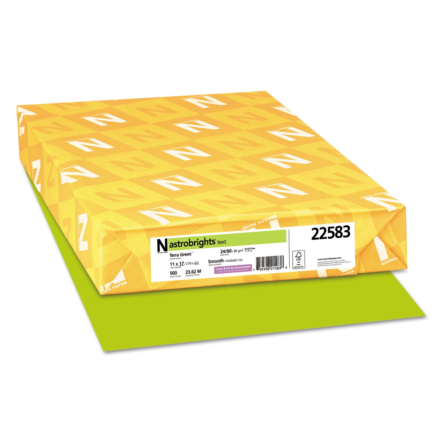 Astrobrights® Terra Green Colored Paper - 24 lb Bond Weight, 11 x 17 Inches, 500 Sheets per Ream - Perfect for Office Documents, School Projects & Creative Crafts