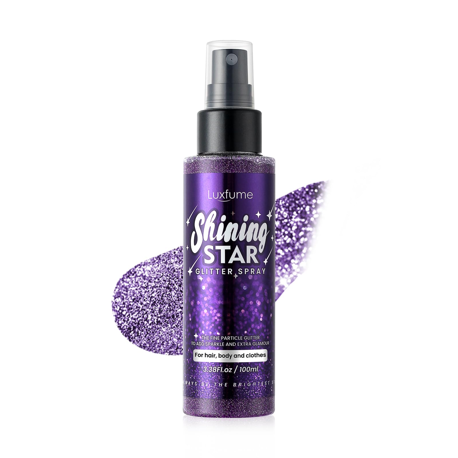 Purple Body Glitter Spray & Hairspray - Quick-Drying, Waterproof, Nozzle-Clog Resistant, Long-Lasting Shine for Stage Makeup, Costumes & Festival Looks (3.38Oz)