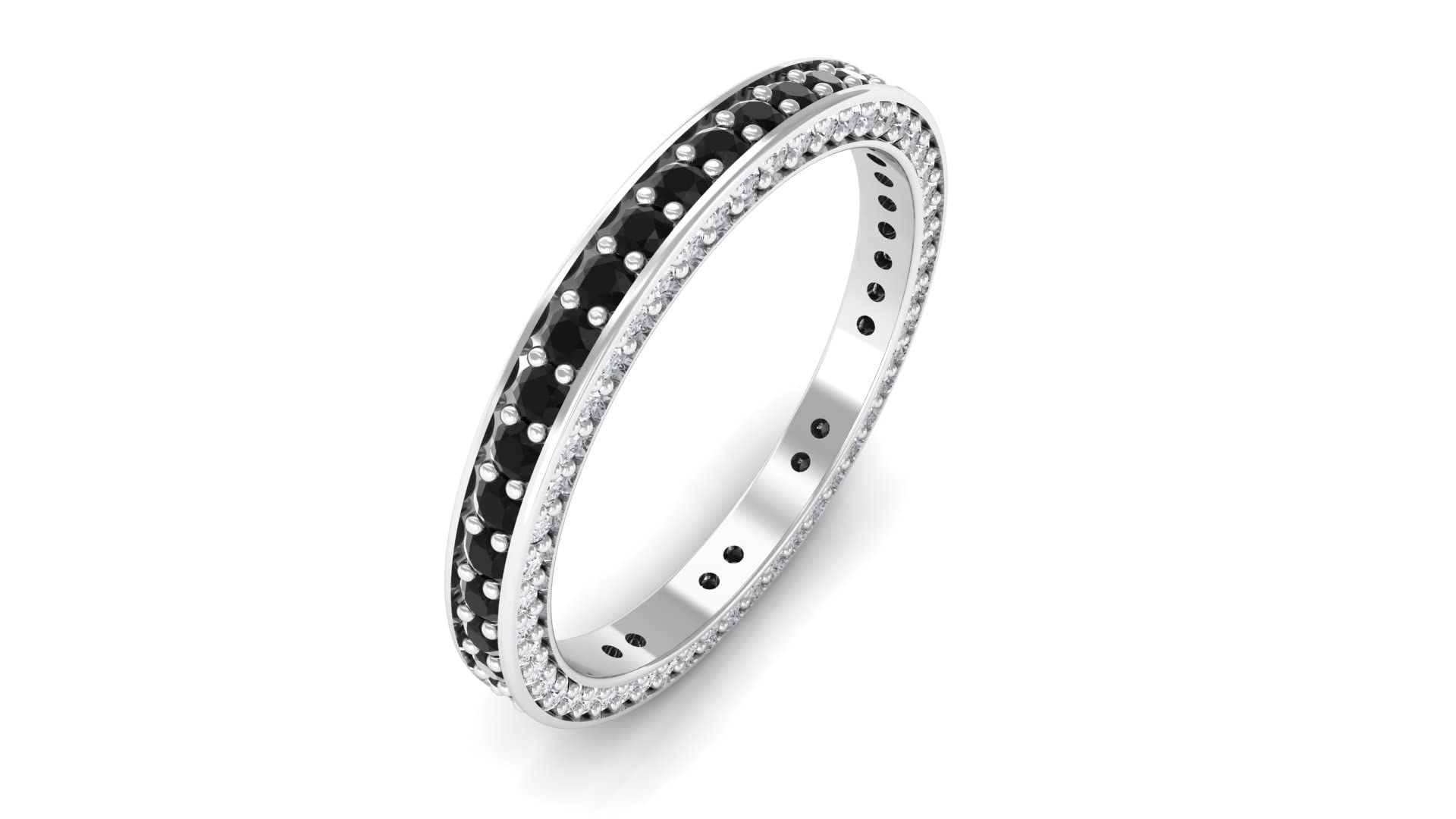 1.50 CT Certified Lab-Created Black Diamond Eternity Ring with Moissanite in 14K Solid Gold - Round Black Diamond Wedding Band for Women, Anniversary Gift, Valentine's Day Jewelry - Perfect for Bridal Sets, Engagement Rings & Special Occasions