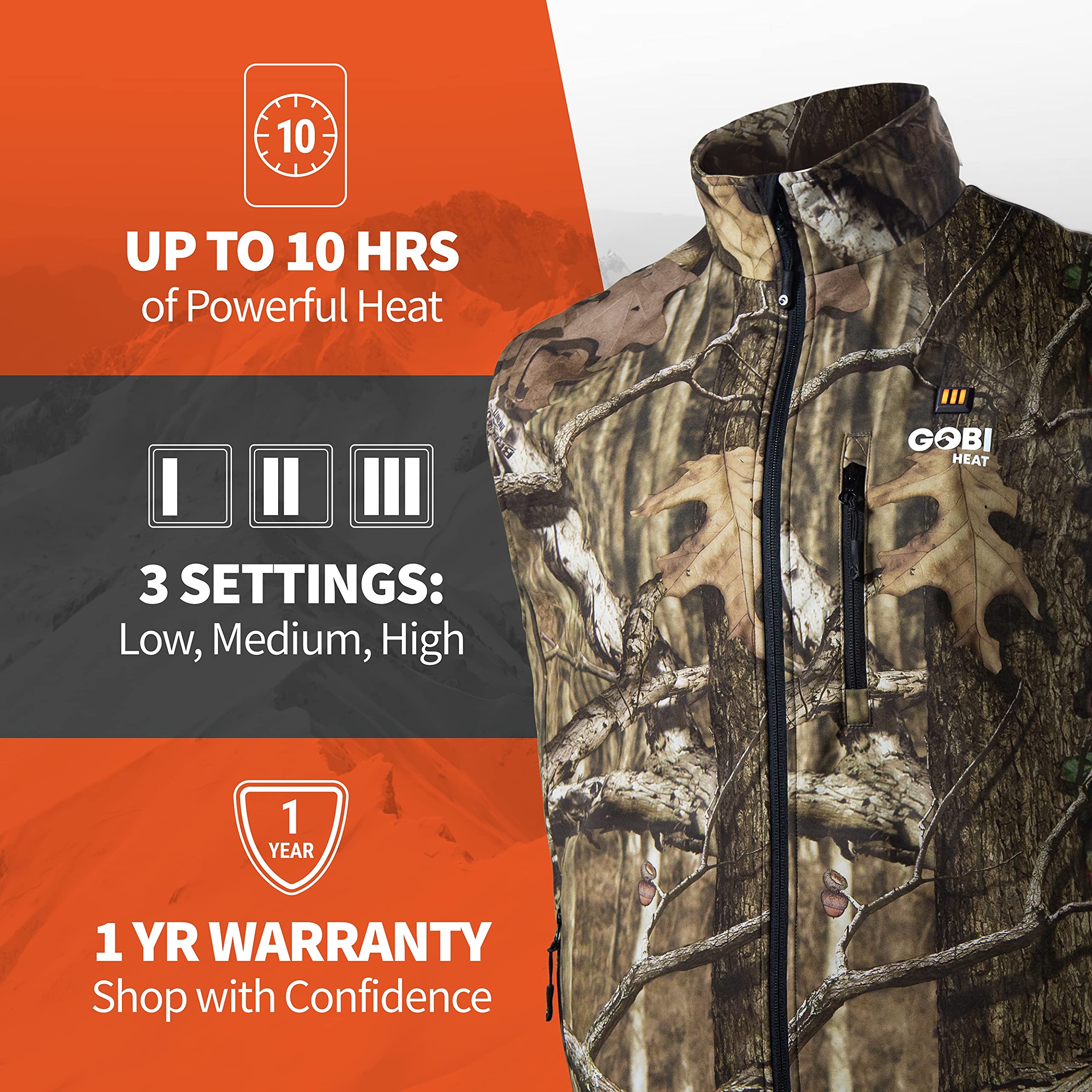Colorado Men's Camo Heated Vest with 10-Hour Battery Life - 3 Adjustable Heat Settings (Includes Battery & Charging Cable) | Perfect for Hunting, Fishing & Outdoor Winter Activities