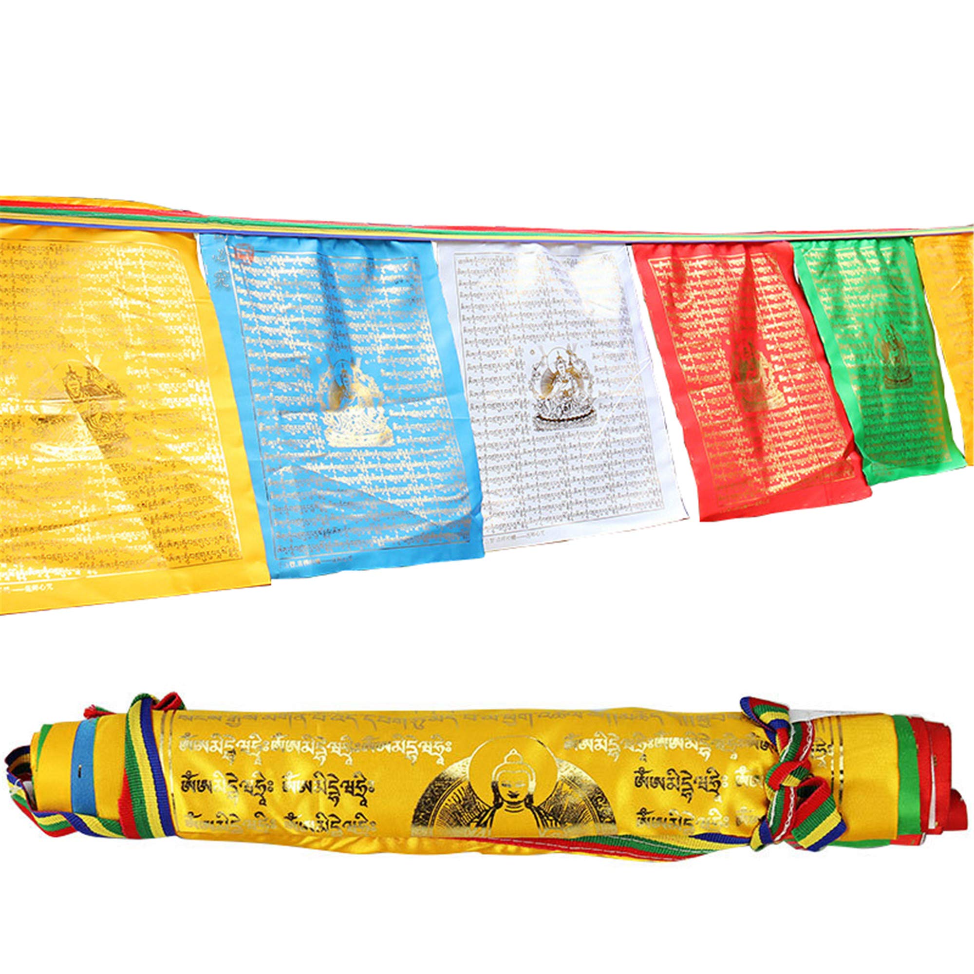 Tibetan Prayer Flags - 10 Ft Multicolor Buddhist Mantra Flags (10 Flags in 1 Pack) for Home Altar, Outdoor Decor & Spiritual Blessings - Perfect for Meditation Spaces, Yoga Rooms & Garden Wind Chimes