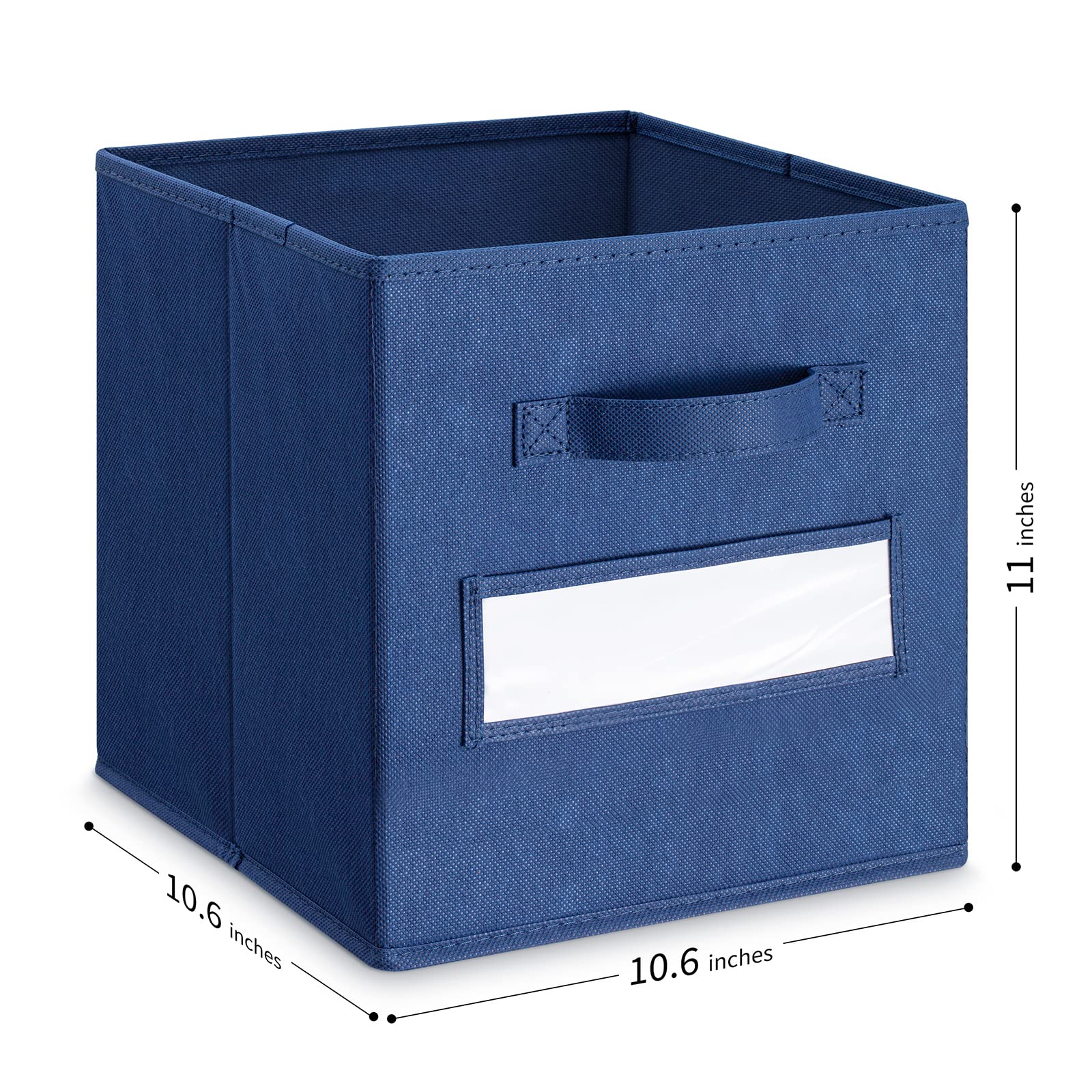10-Pack 11 Inch Foldable Fabric Storage Cubes with Labels & Pen - Navy Blue Closet Organizers for Shelves, Home & Office Organization | Perfect for Kids' Toys, Blankets, Books & Wardrobe Storage