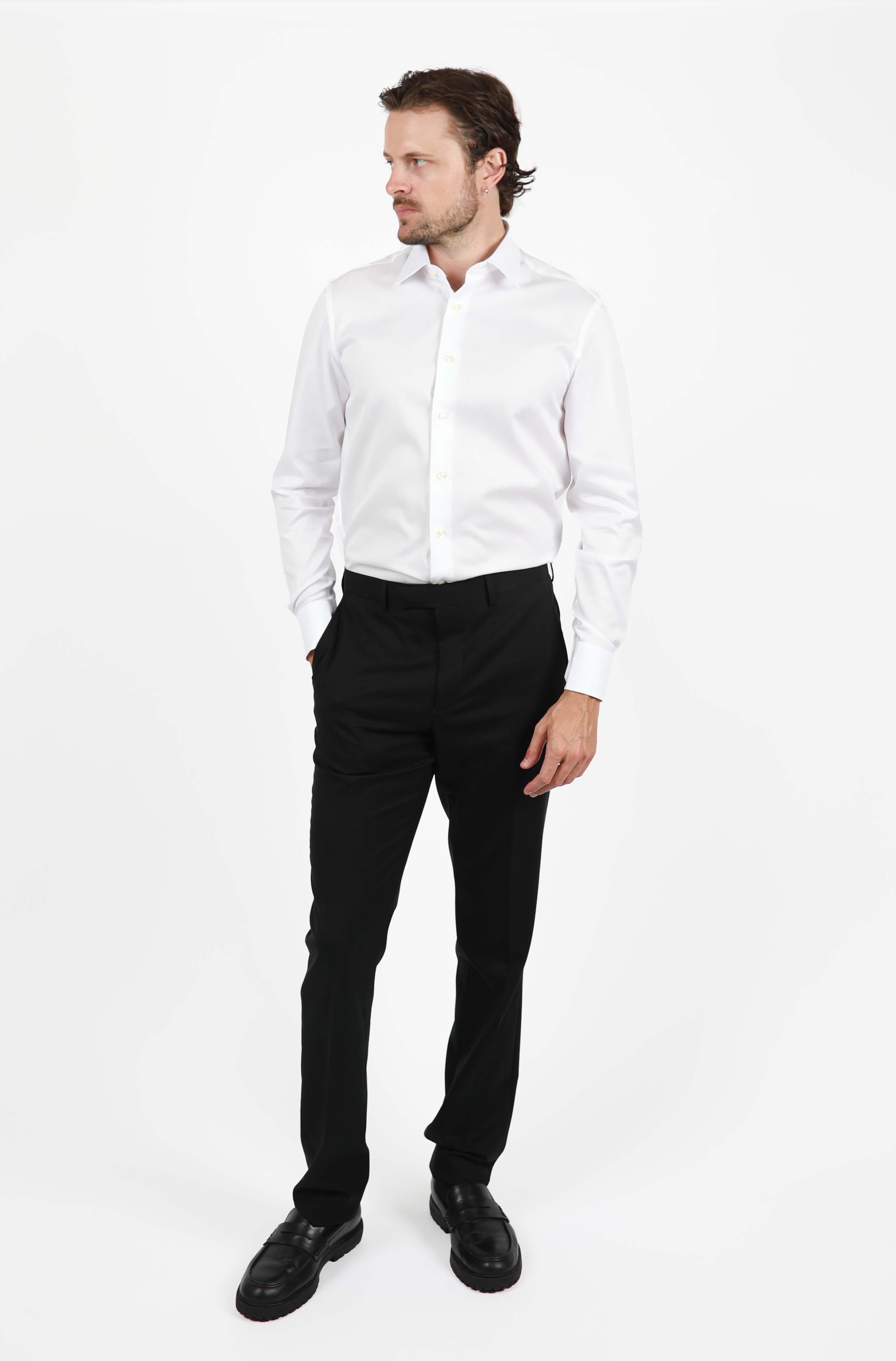Premium Slim Fit White Herringbone Business Shirt for Men - Formal Office Wear & Professional Dress Shirts for Work, Interviews & Special Occasions