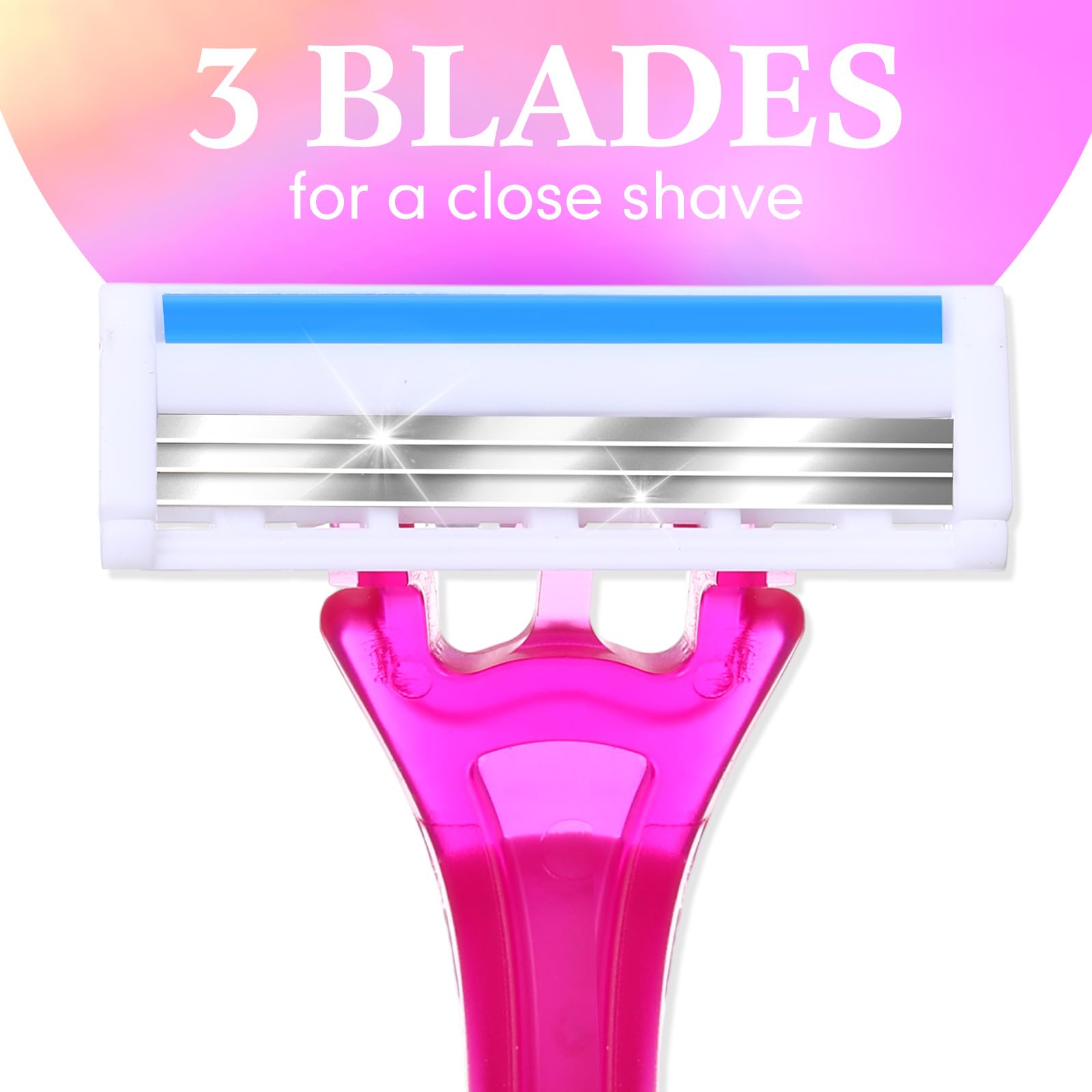 24 Pack Women's Sensitive Disposable Razors - 3 Blade Shavers for Smooth Skin & Bikini Area | Travel-Friendly Purple & White Razor Set | Perfect for Travel, Gym & Personal Grooming