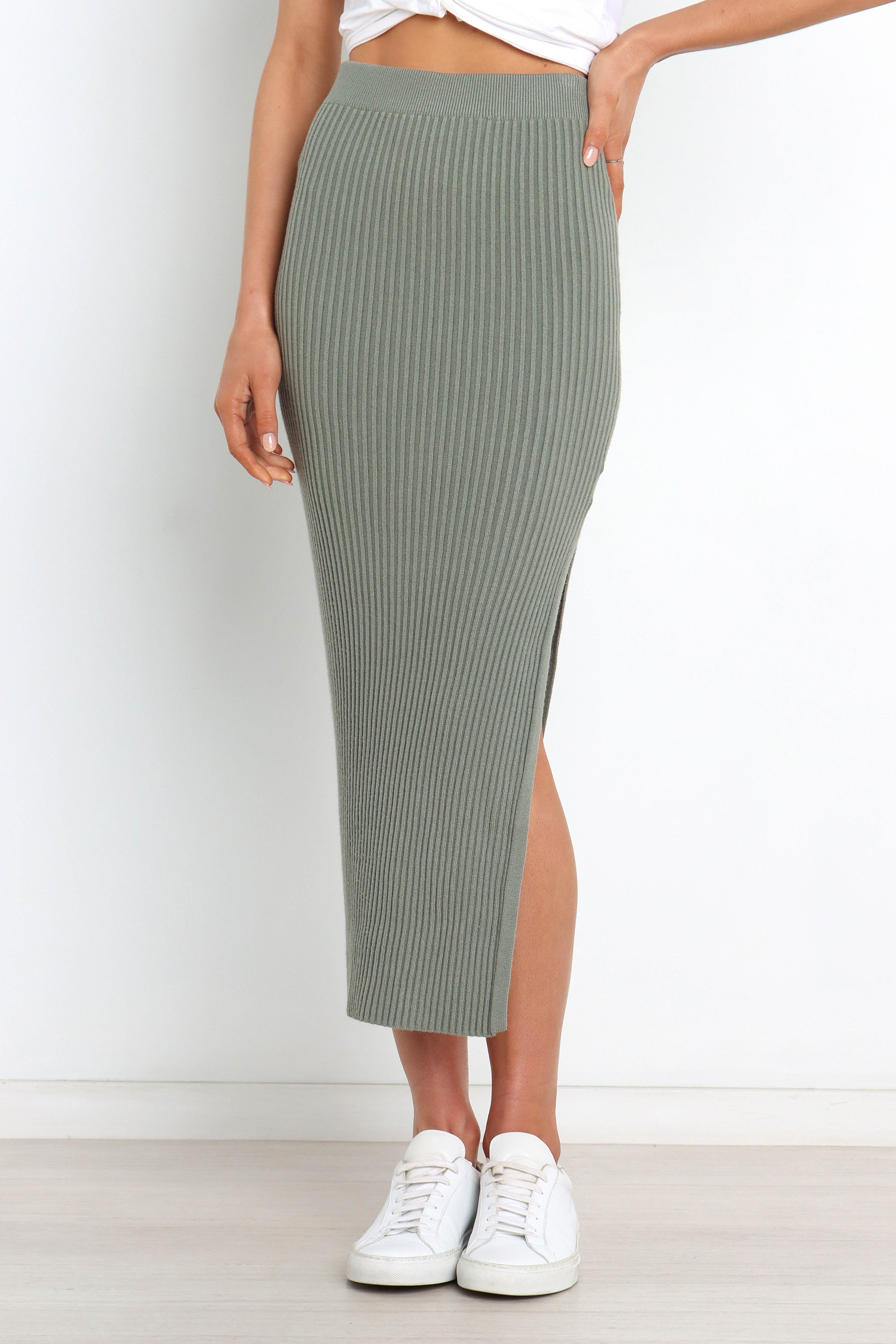 Bowen Skirt in Olive Green - Women's A-Line Midi Skirt for Casual Wear, Office & Date Night Outfits