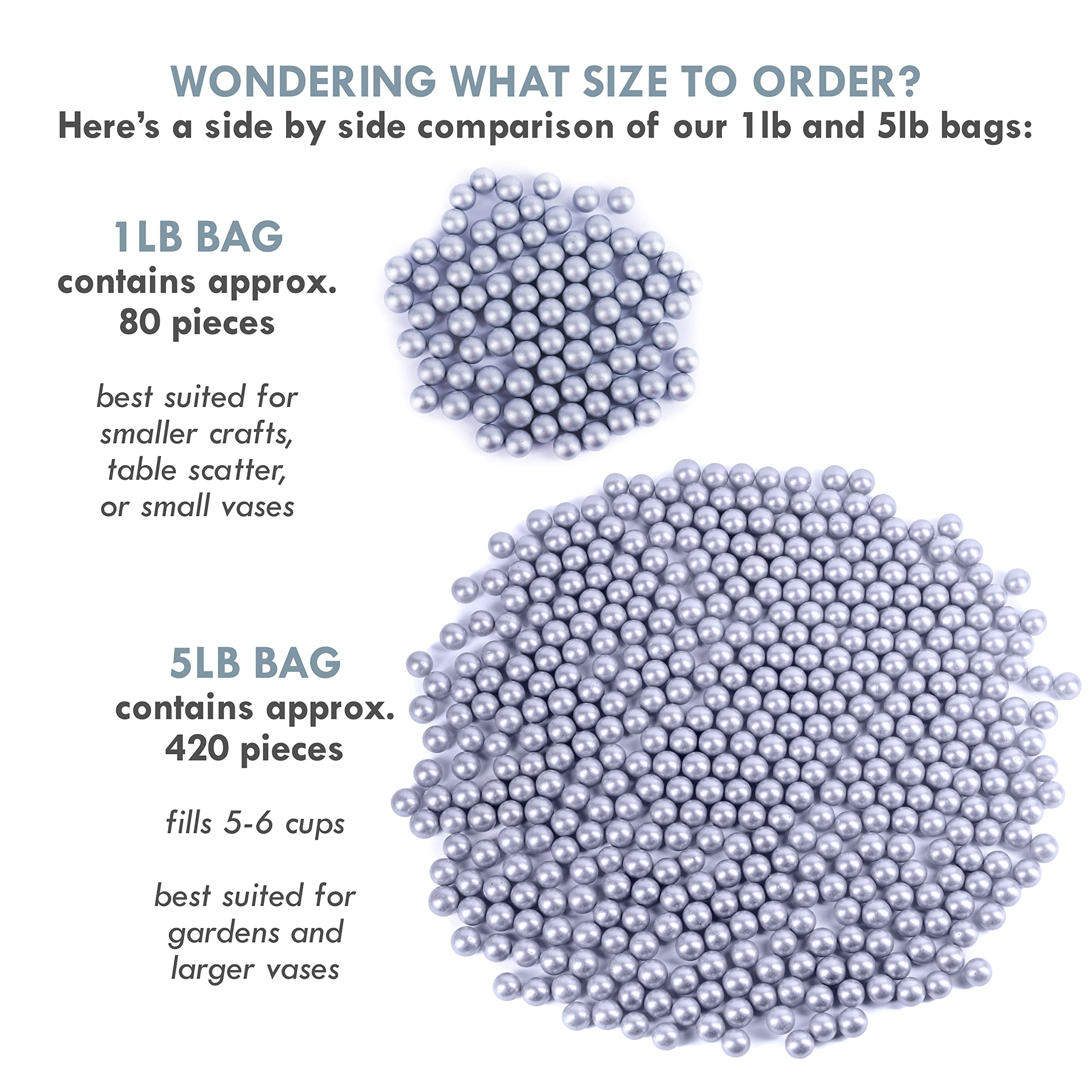 Galashield Silver Glass Marbles for Vases - 1lb Bulk Vase Fillers (80pcs) | Decorative Round Glass Beads for Home Decor, Wedding Centerpieces & Floral Arrangements
