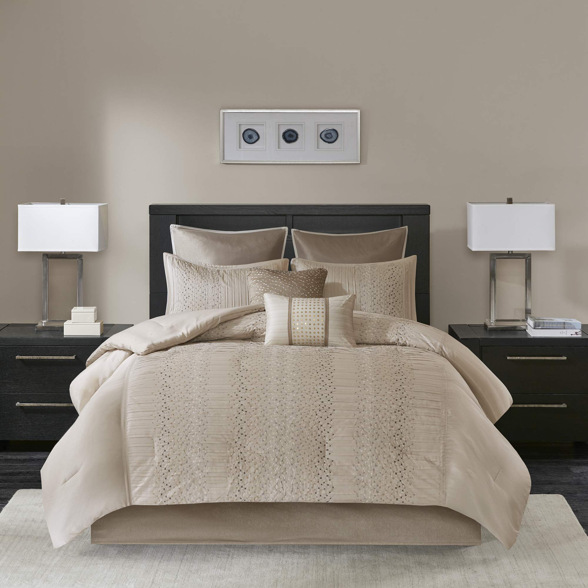 Gracie Mills Camelia 8-Piece Embroidered Comforter Set - Natural King Size, Luxury Bedding for Master Bedroom & Guest Room Decor