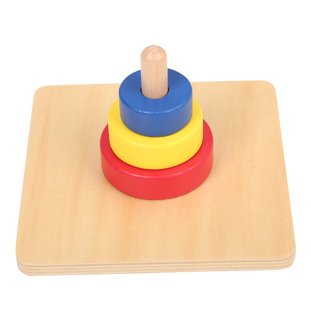 Montessori Toys for Toddlers - Wooden Three Discs on Vertical Dowel Early Learning Educational Toy | Preschool Classroom & Homeschool Sensory Activity for Fine Motor Skills Development