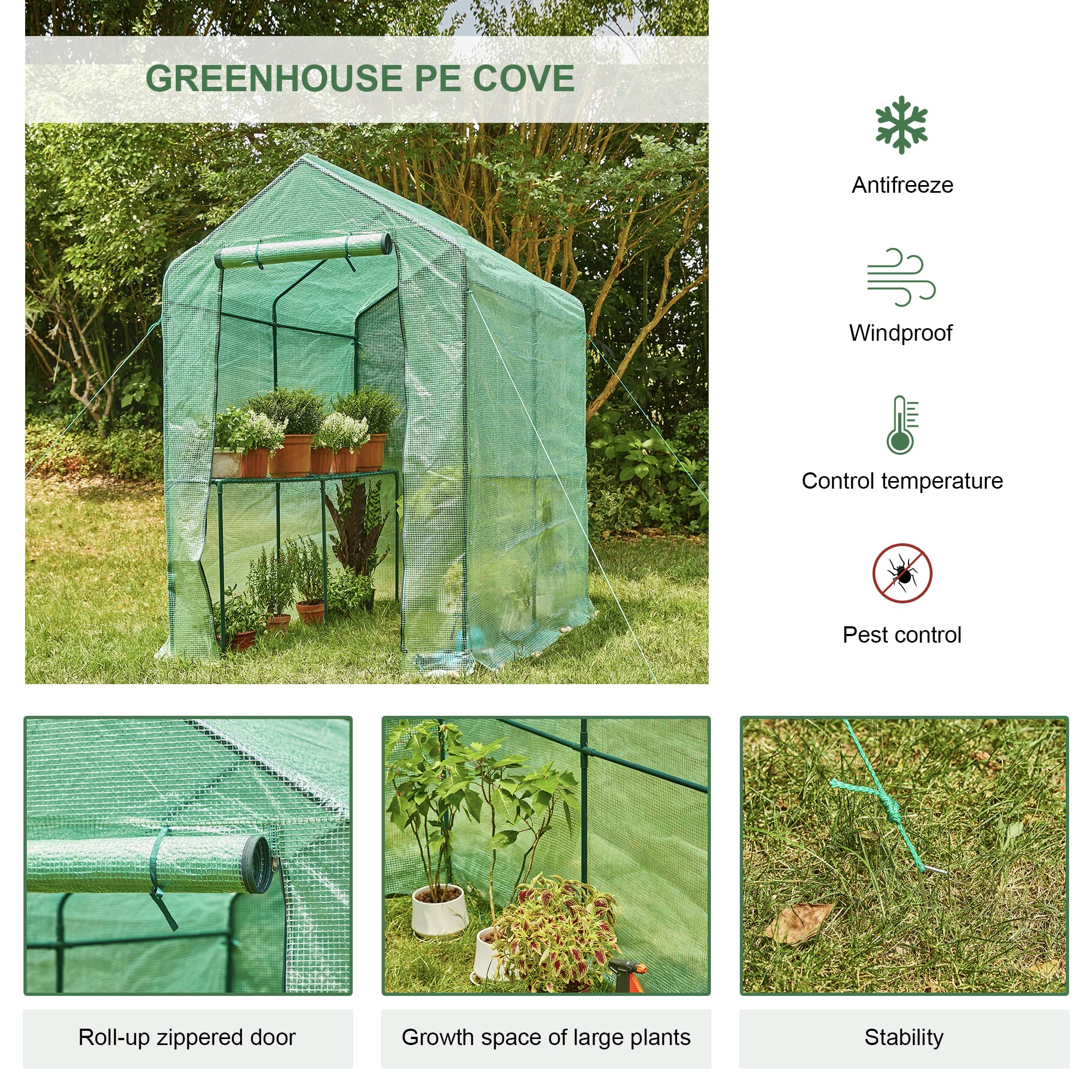 Glitzhome 2-Tier 4 Shelves Walk-in Plant Greenhouse with Green PE Cover - Indoor/Outdoor Gardening Solution for Herbs, Flowers & Vegetables | Perfect for Backyard, Patio & Urban Farming