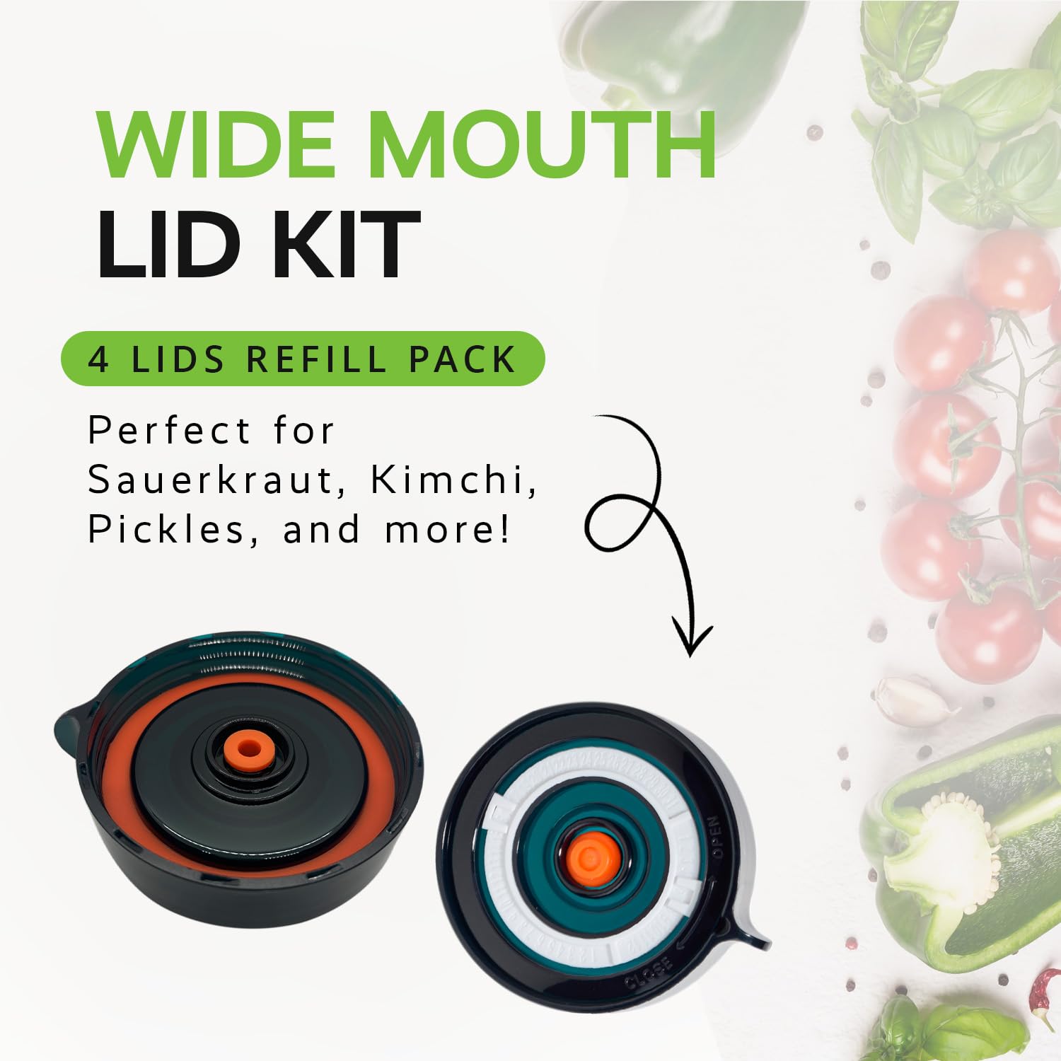 Fermentation Lids Kit - 4 Pack Wide Mouth Mason Jar Airlock Lids for Kimchi, Pickles & Sauerkraut | Perfect for Home Brewing, Vegetable Fermentation & Food Preservation