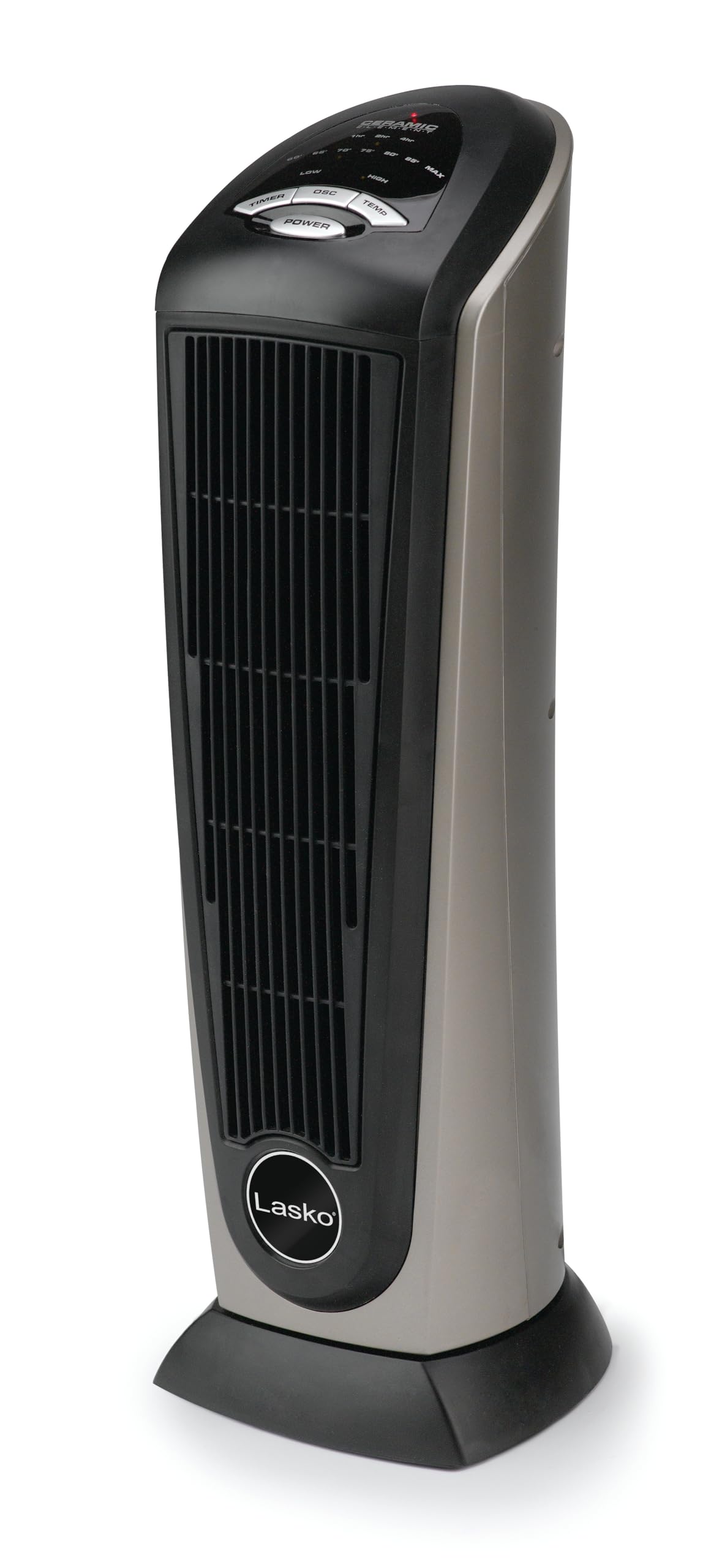 Lasko 22-Inch 1500W Ceramic Tower Heater with Remote - Adjustable Thermostat, 7H Timer, Oscillating - Perfect for Bedroom, Office & Living Room - Black/Silver (751320C)