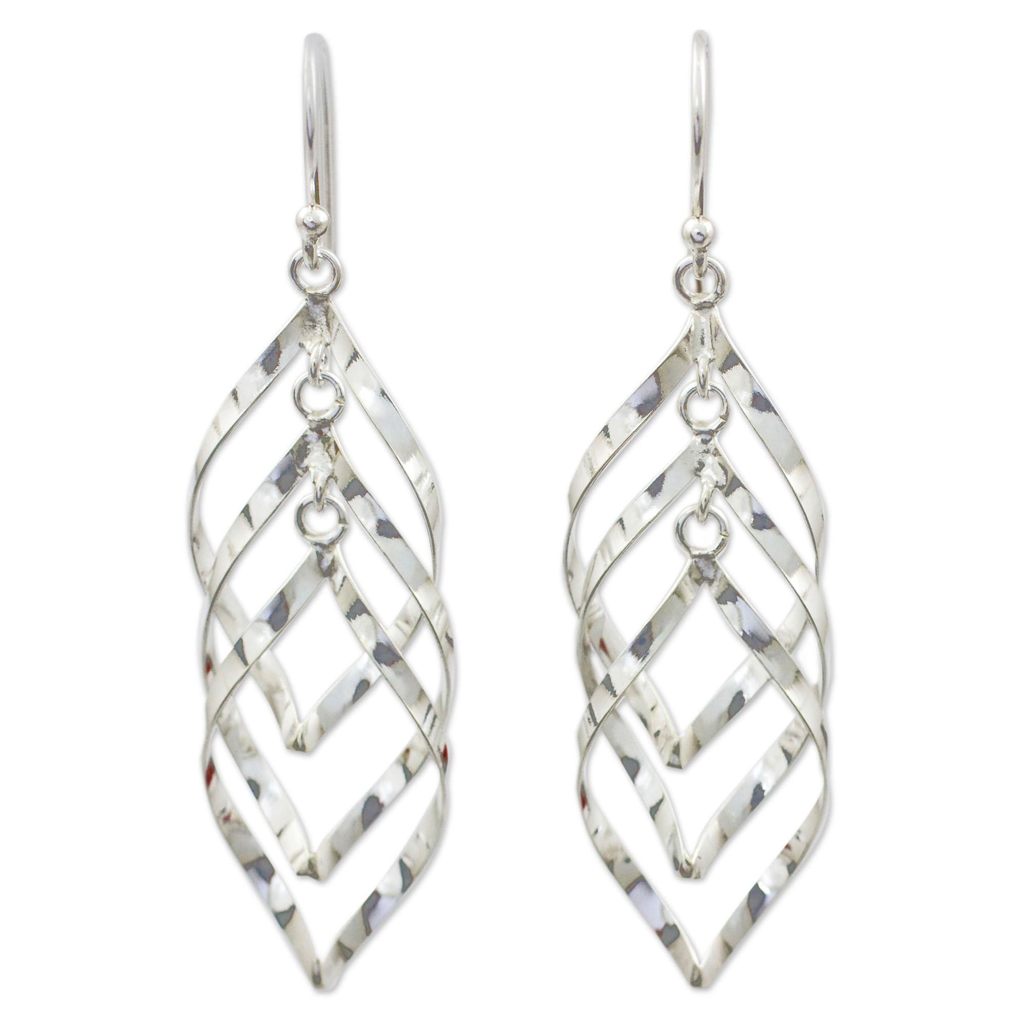 NOVICA Handmade Sterling Silver Dangle Earrings - Thai Leaf Tree Design with Leaf Cluster Pattern (2