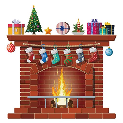 Christmas Fireplace Wall Decals - Realistic Burning Firewood PVC Window Stickers for Holiday Photography Backdrop, Xmas Home Decor - Perfect for Living Room, Bedroom & Party Decorations