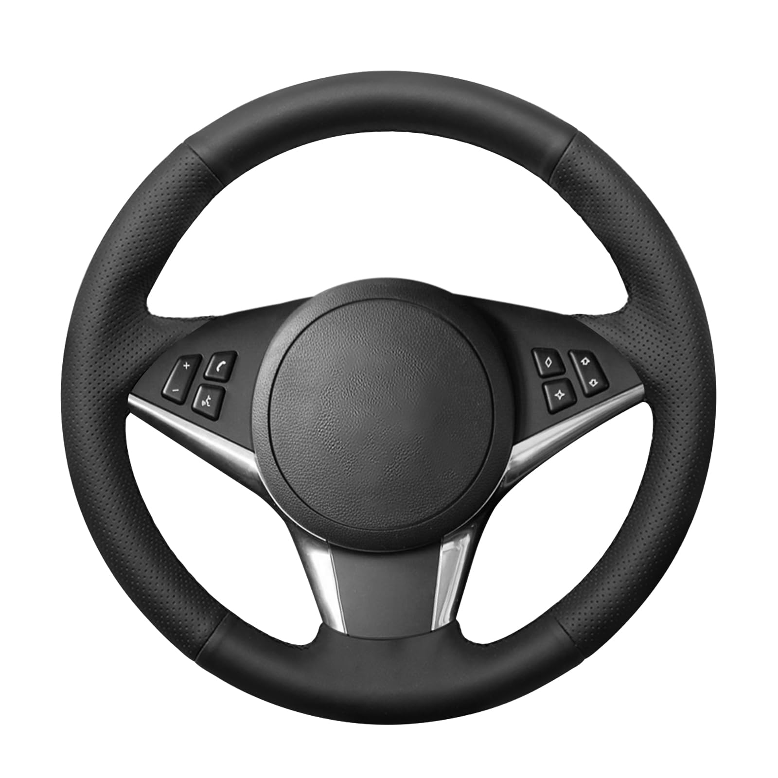 Genuine Leather DIY Steering Wheel Cover for BMW 5 Series E60 E61 & 6 Series E63 E64 (2007-2010) - Hand Stitched Custom Fit, Comfort Grip Upgrade for Driving Enthusiasts