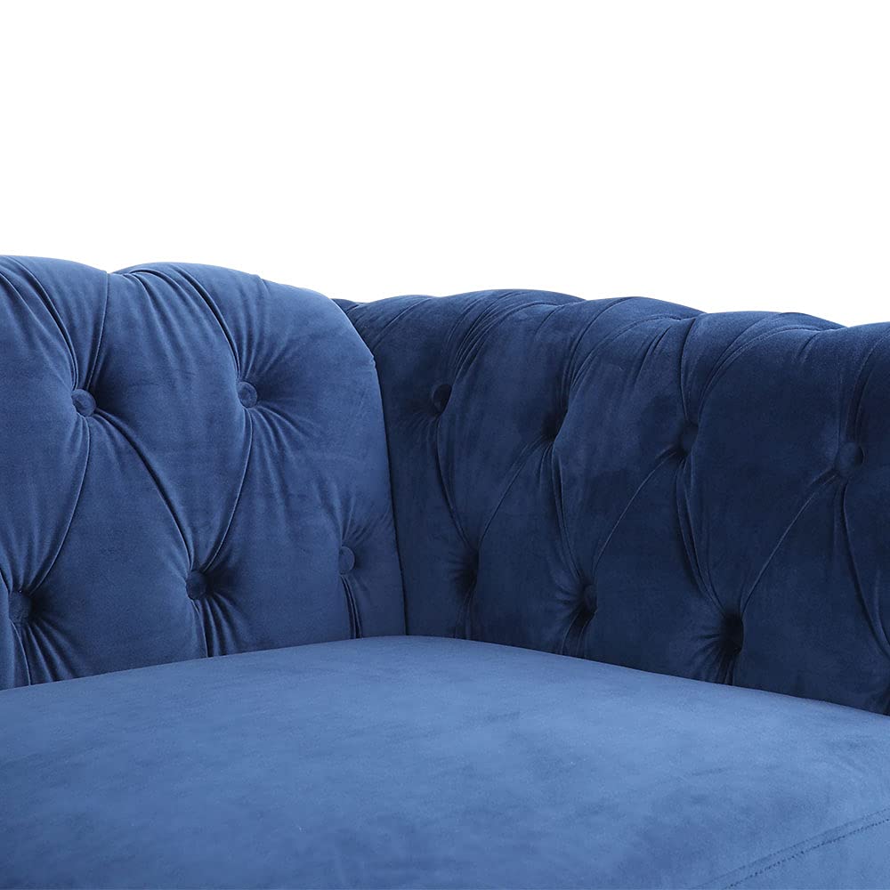 AVZEAR Velvet Chesterfield Sofa - 3 Seater Modern Tufted Couch for Living Room, Classic Blue Fabric Upholstered Furniture | Perfect for Lounge, Home Theater & Apartment Decor