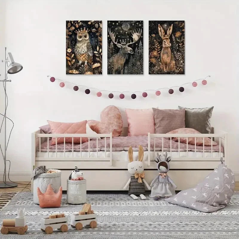 Enchanted Forest Animals Metal Wall Art - Set of 3 Ready to Hang Prints - Perfect for Nursery, Living Room & Office Decor