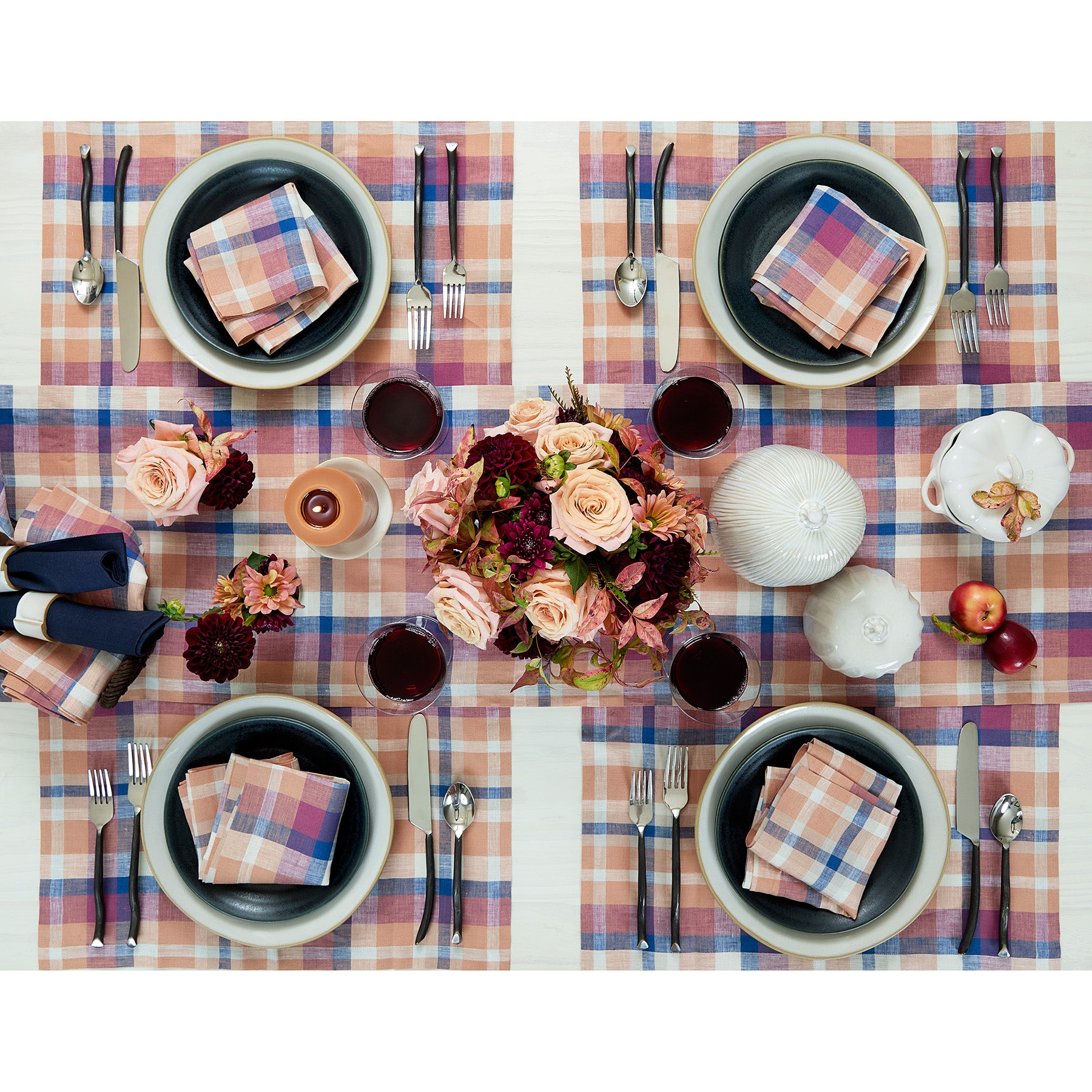 Fall Flavors Madras Table Runner - Elegant Seasonal Home Decor for Thanksgiving & Autumn Dining
