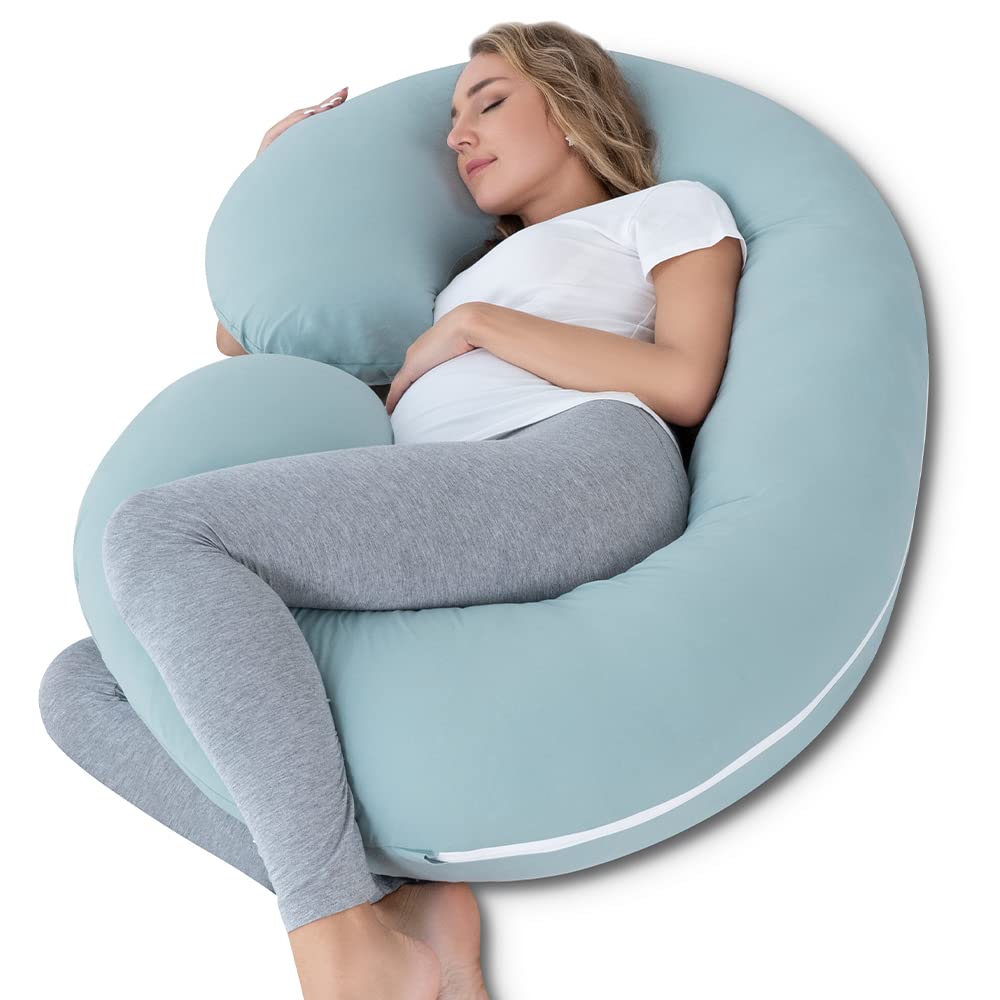 **INSEN Pregnancy Pillow - C-Shaped Maternity Body Pillow with Soft Velvet Cover for Side Sleepers & Back Pain Relief - Green Jersey Fabric for Comfortable Pregnancy Sleep Support**    *(Perfect for Pregnant Women, Nursing Moms & Postpartum Recovery - Full Body Support for Better Sleep & Relaxation)*