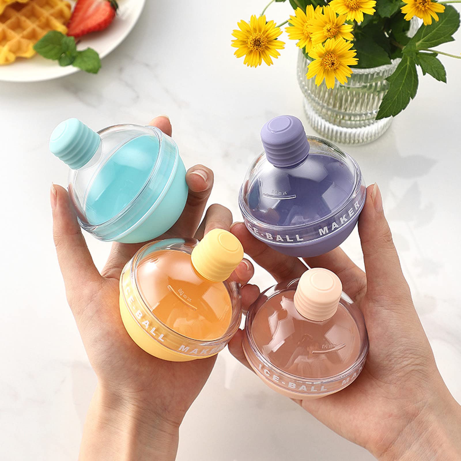 4 Pack Silicone Sphere Ice Molds with Built-in Funnels - 2.5 Inch Round Reusable Ice Cube Trays for Cocktails, Whiskey & Cold Drinks - Leak-Proof & Easy Fill Design - Perfect for Home Bars, Parties & Beverage Presentation