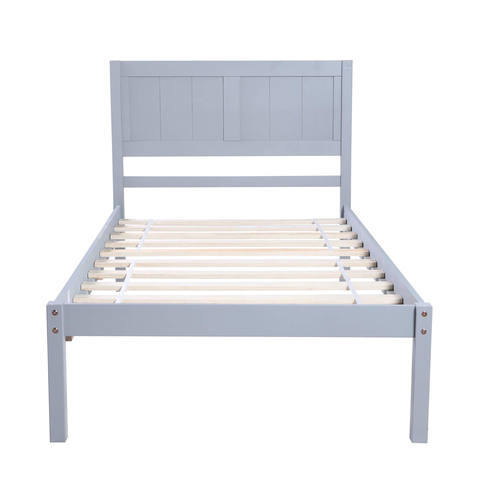 LZ LEISURE ZONE Solid Wood Twin Size Bed Frame with Headboard - No Box Spring Needed, Sturdy Platform Bed for Small Spaces (Grey) | Perfect for Kids Rooms, Guest Bedrooms & Studio Apartments