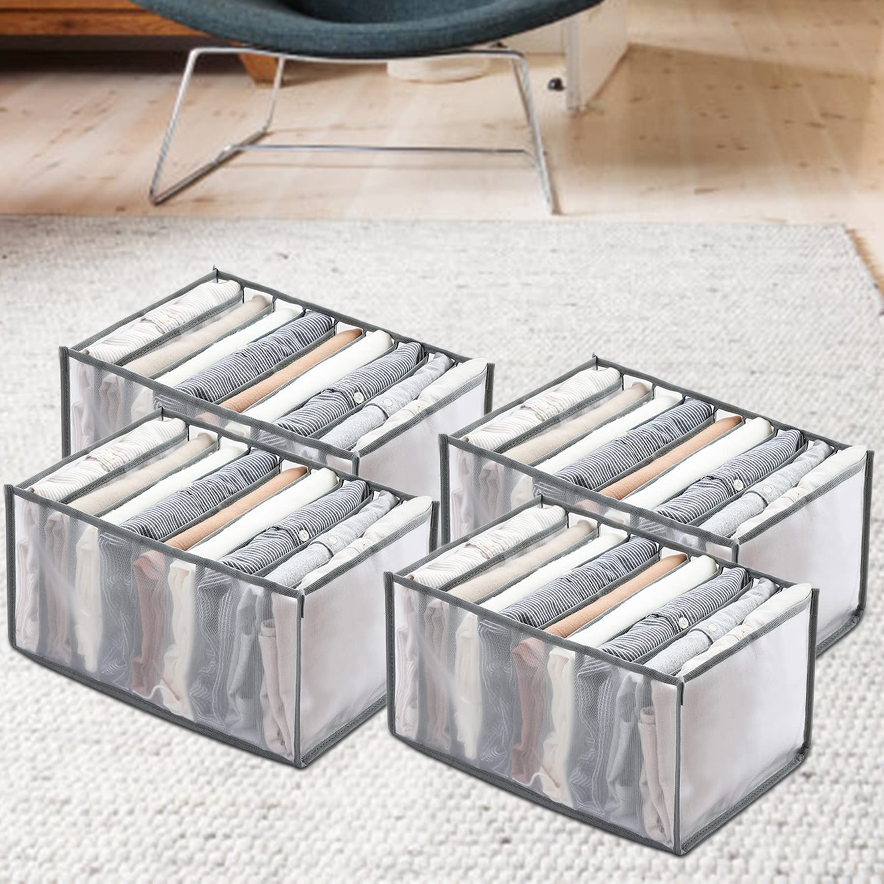 Labato 9-Grid Collapsible Wardrobe Organizer - Foldable Mesh Storage Box for Clothes, T-Shirts & Accessories | Washable & Durable Closet Organizer for Bedroom, Dorm, Travel (Pack of 4)