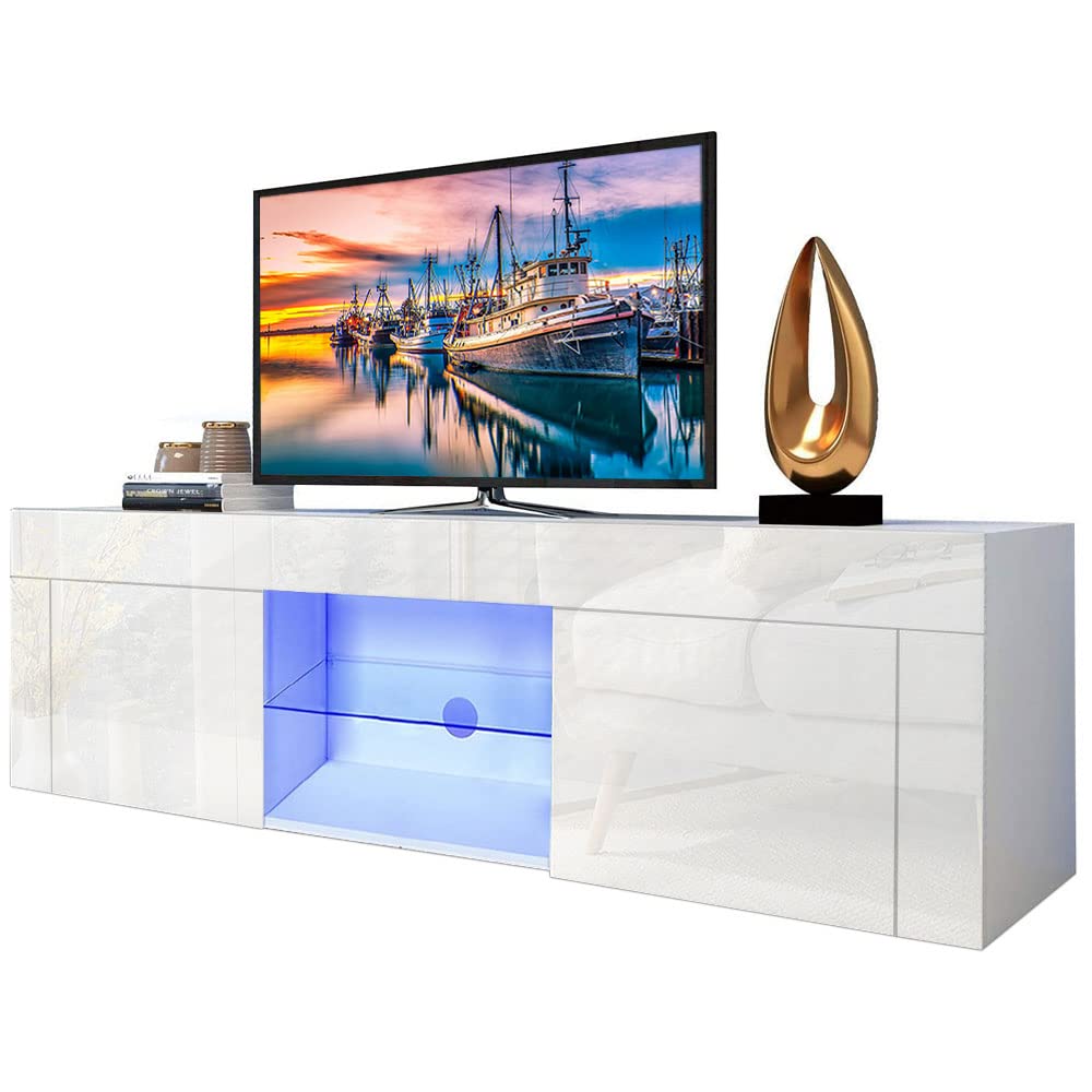Modern LED TV Stand for 60 Inch TV - High Gloss Entertainment Center with Storage, Media Console Cabinet for Living Room - Perfect for Home Theater Setup & Living Room Organization